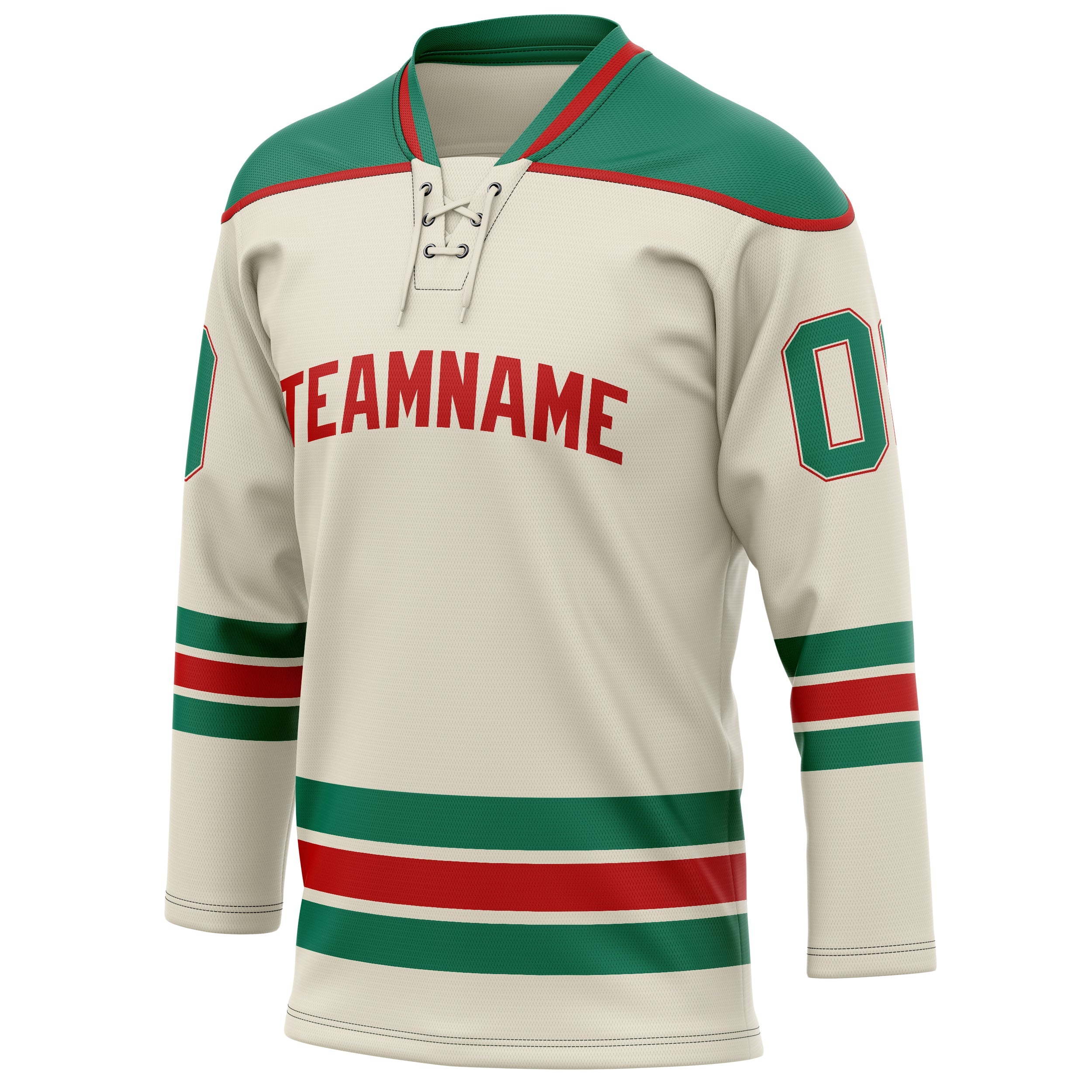 Custom Cream Kelly Green Solid Colour Hockey Jersey