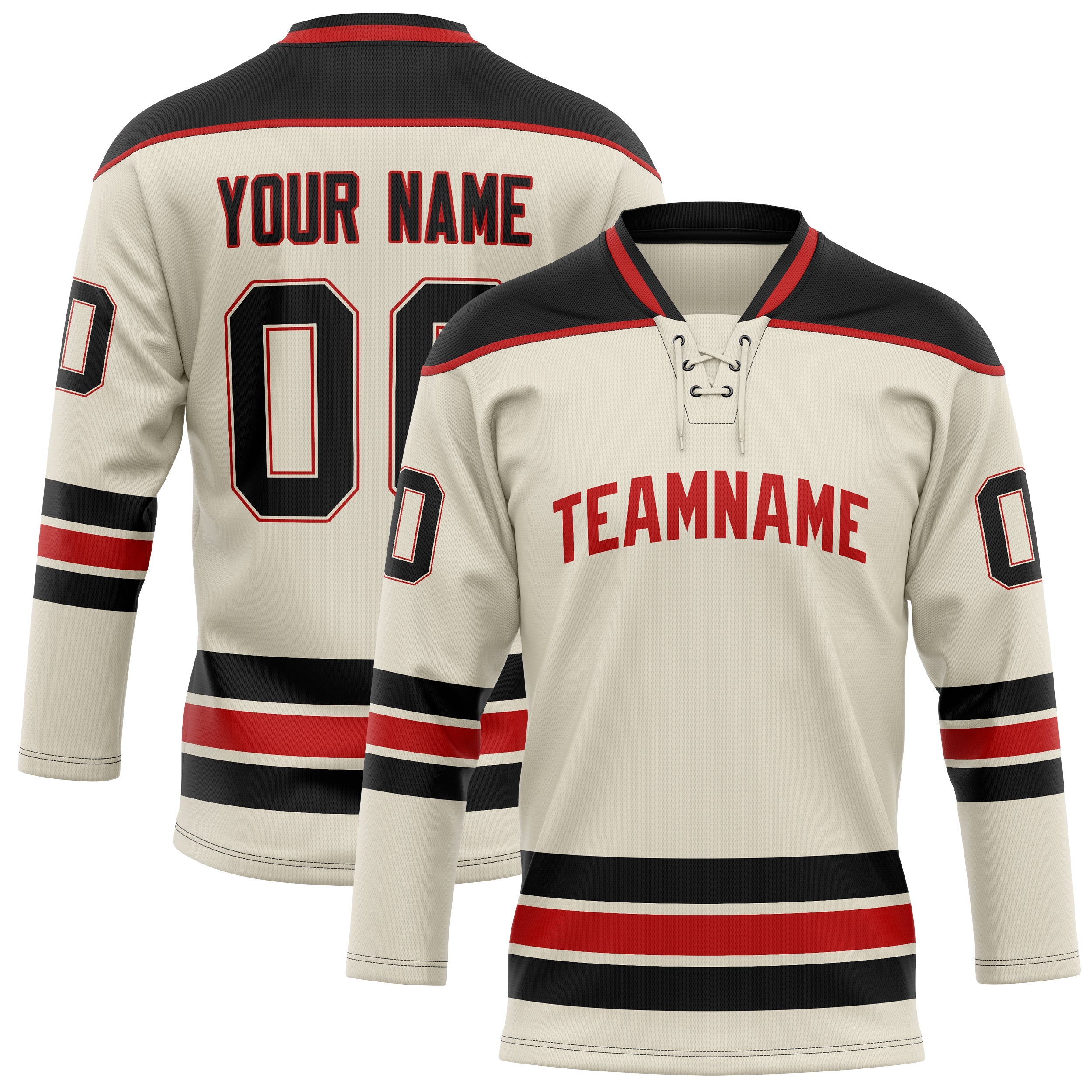 Custom Cream Black Solid Colour Hockey Jersey