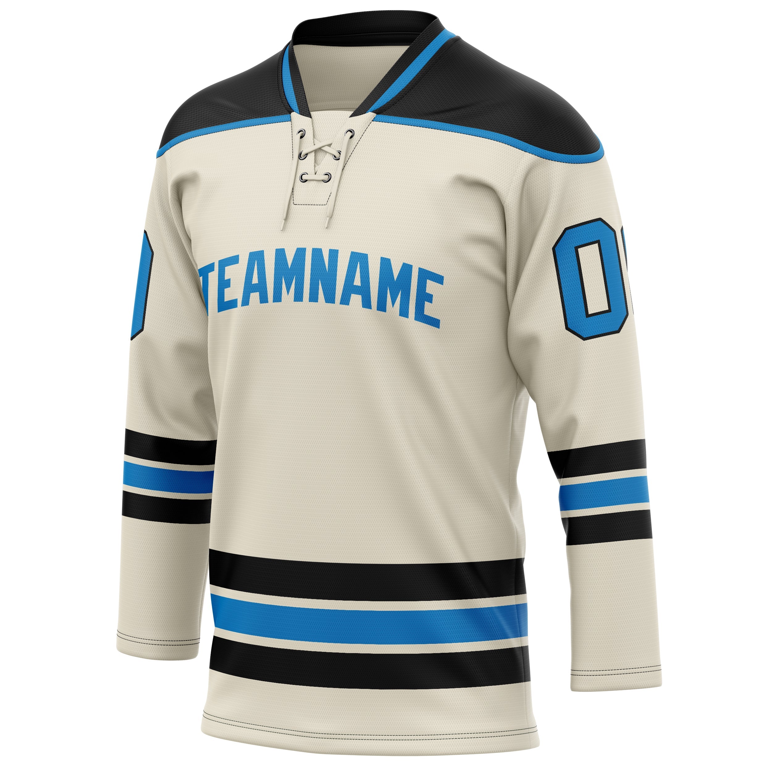Custom Cream Blue Solid Colour Hockey Jersey