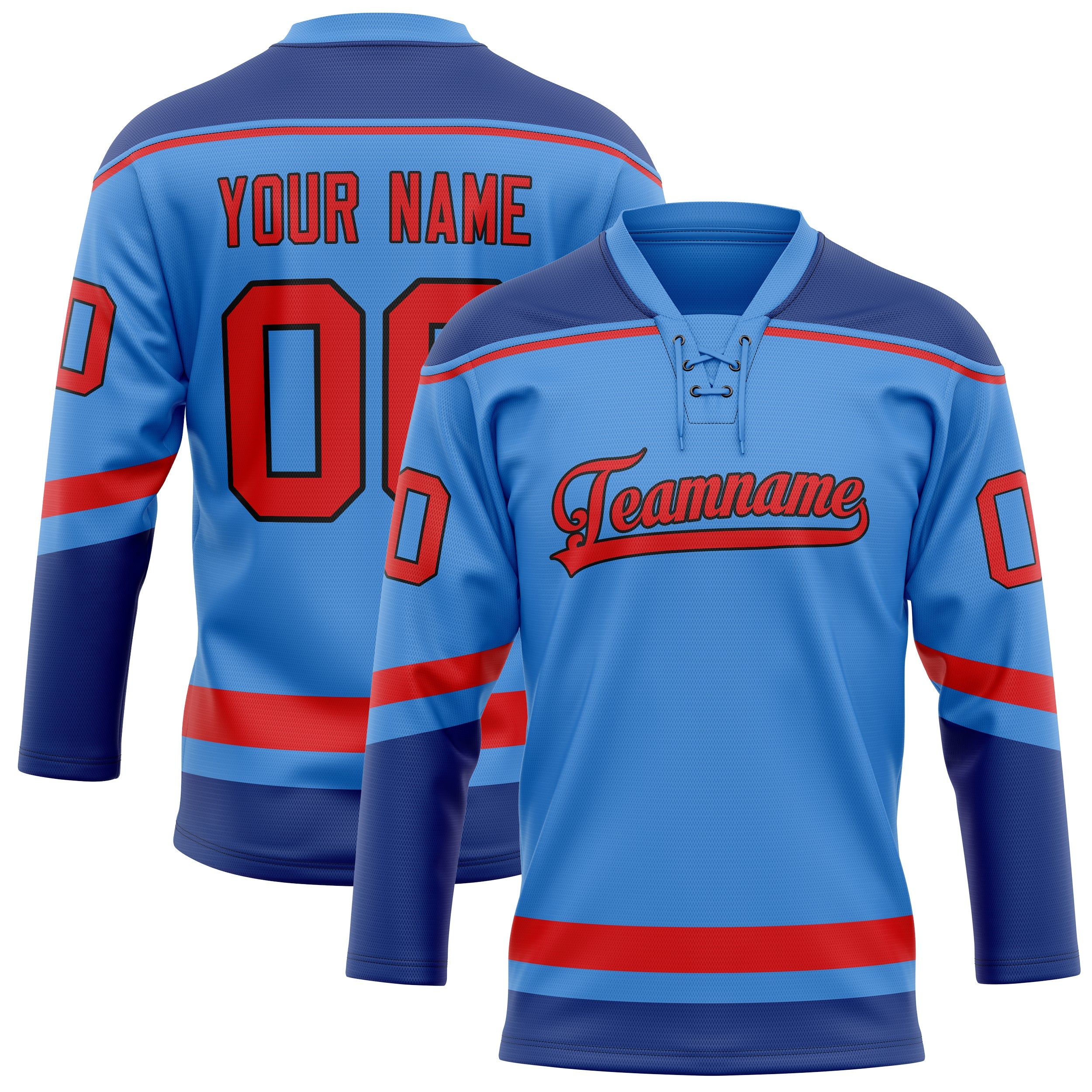Custom Electric Blue Red Solid Colour Hockey Jersey