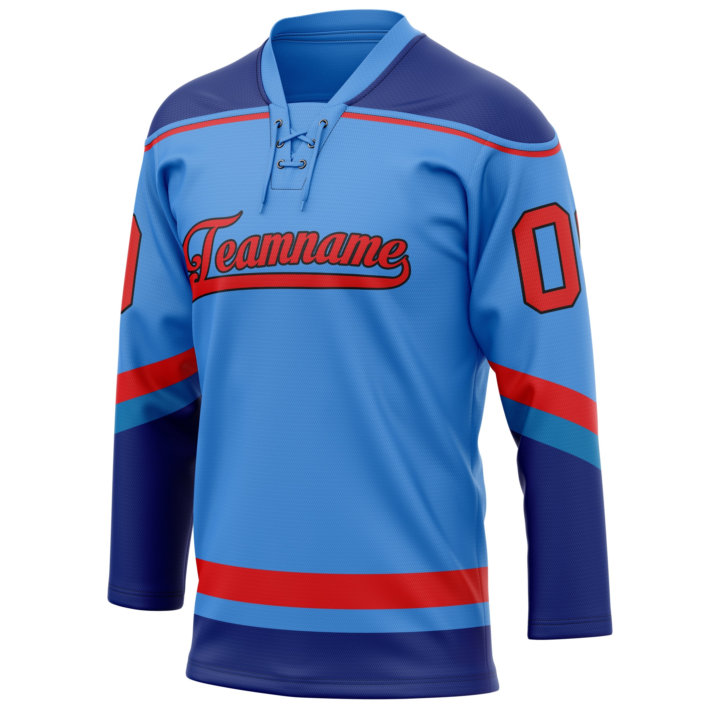 Custom Electric Blue Red Solid Colour Hockey Jersey