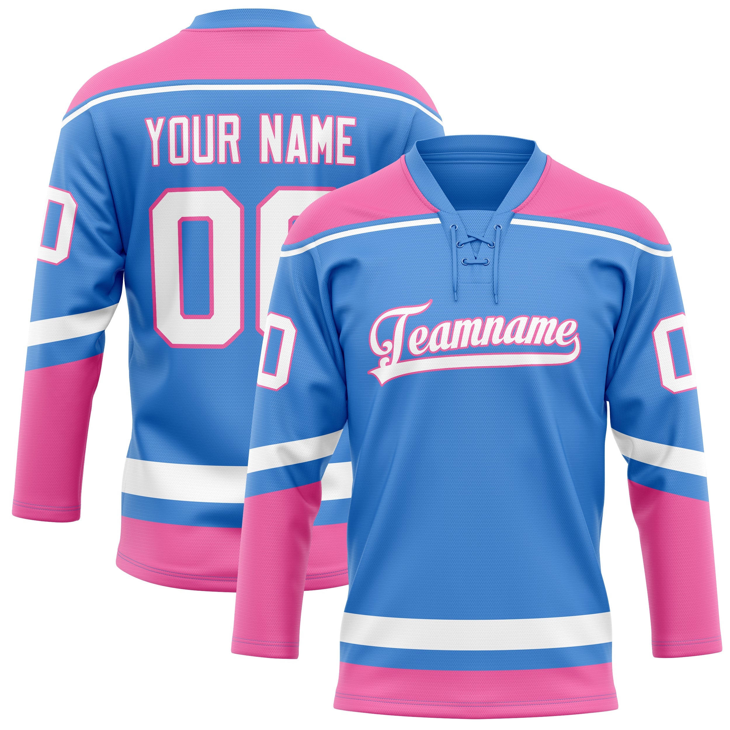 Custom Electric Blue Pink Solid Colour Hockey Jersey