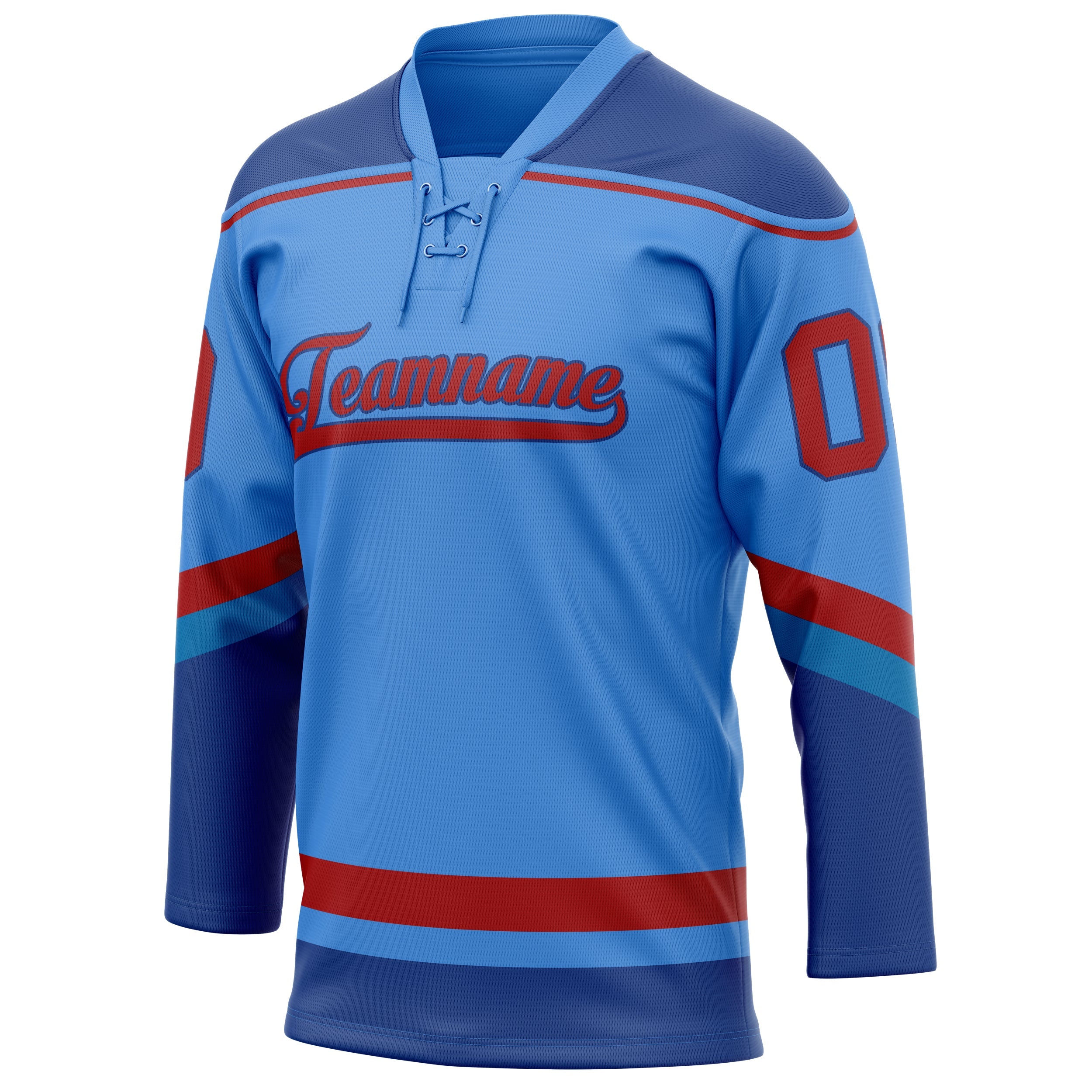 Custom Electric Blue Red Solid Colour Hockey Jersey