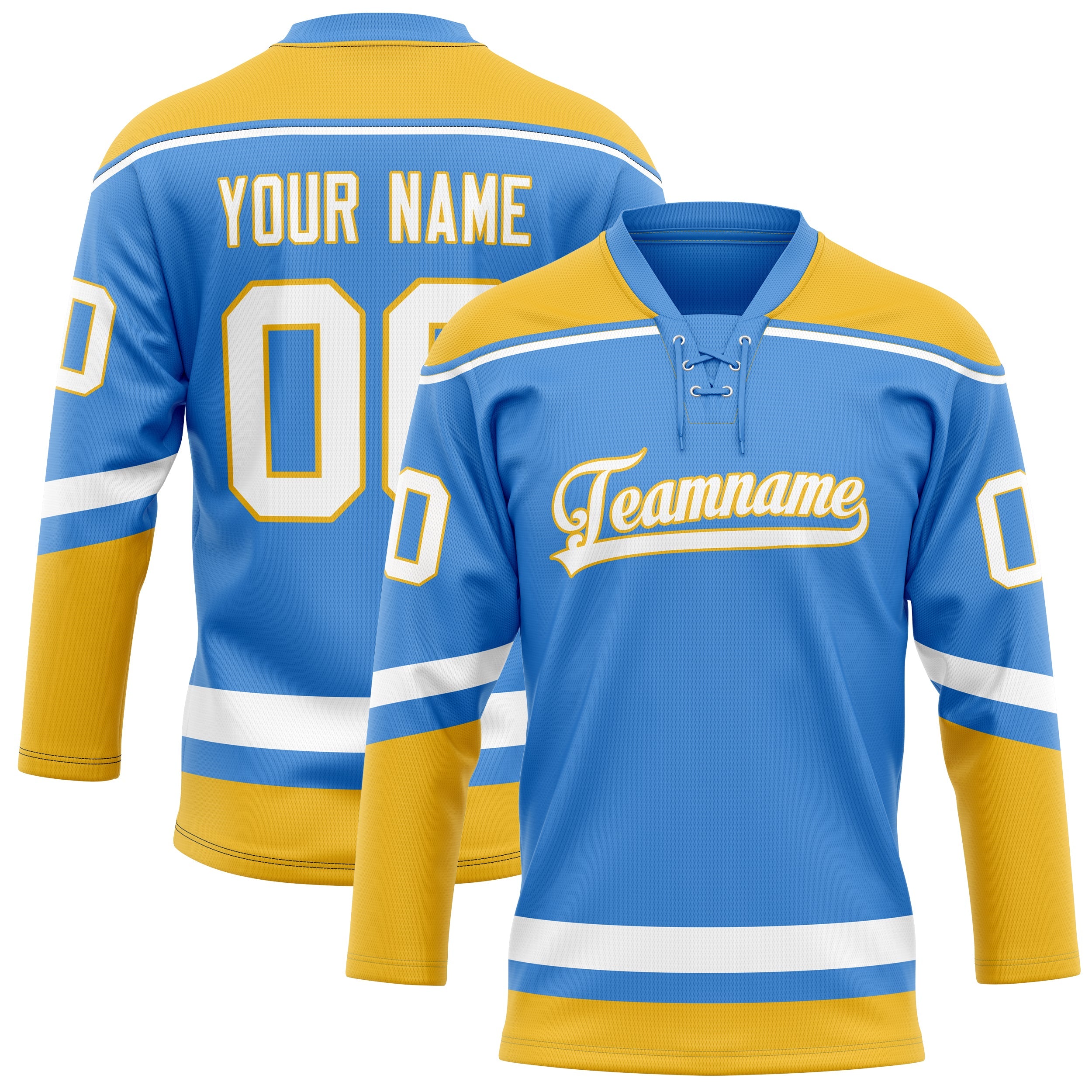 Custom Electric Blue Gold Solid Colour Hockey Jersey
