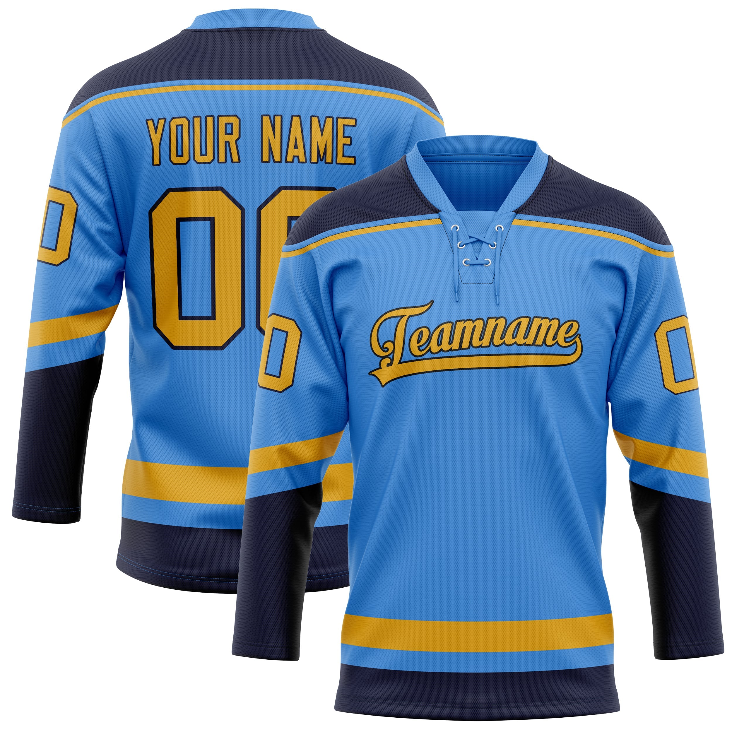 Custom Electric Blue Gold Solid Colour Hockey Jersey