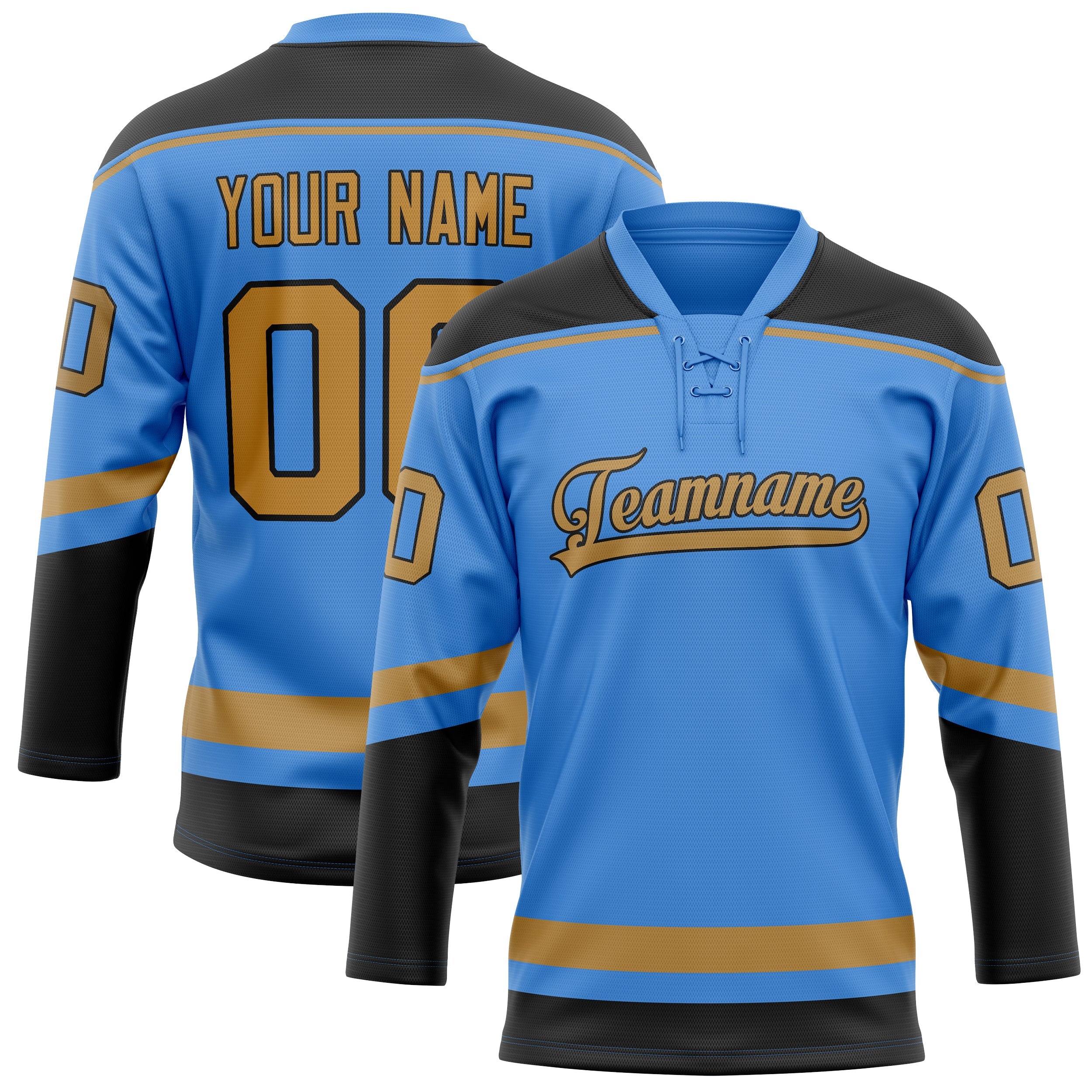 Custom Electric Blue Old Gold Solid Colour Hockey Jersey