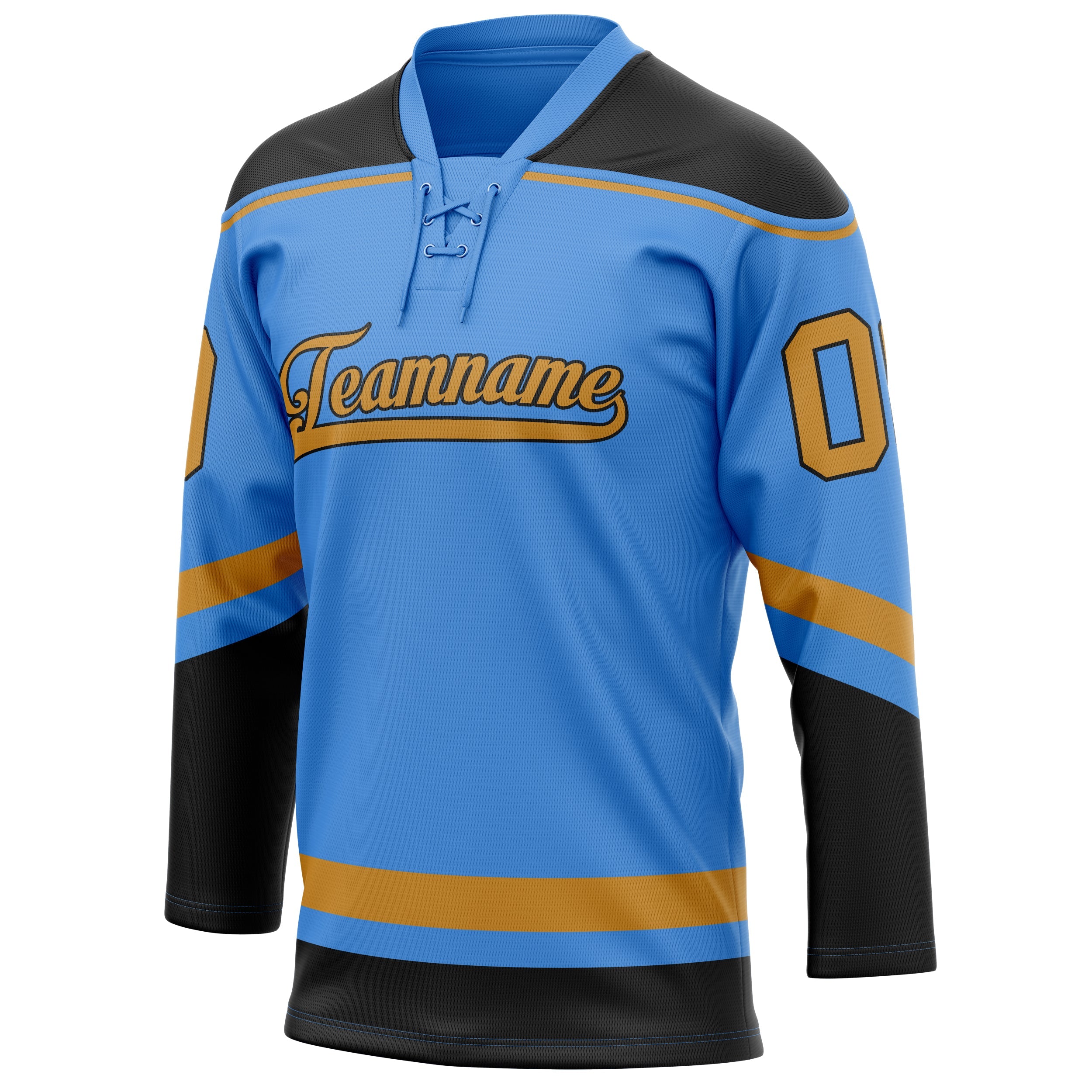 Custom Electric Blue Old Gold Solid Colour Hockey Jersey