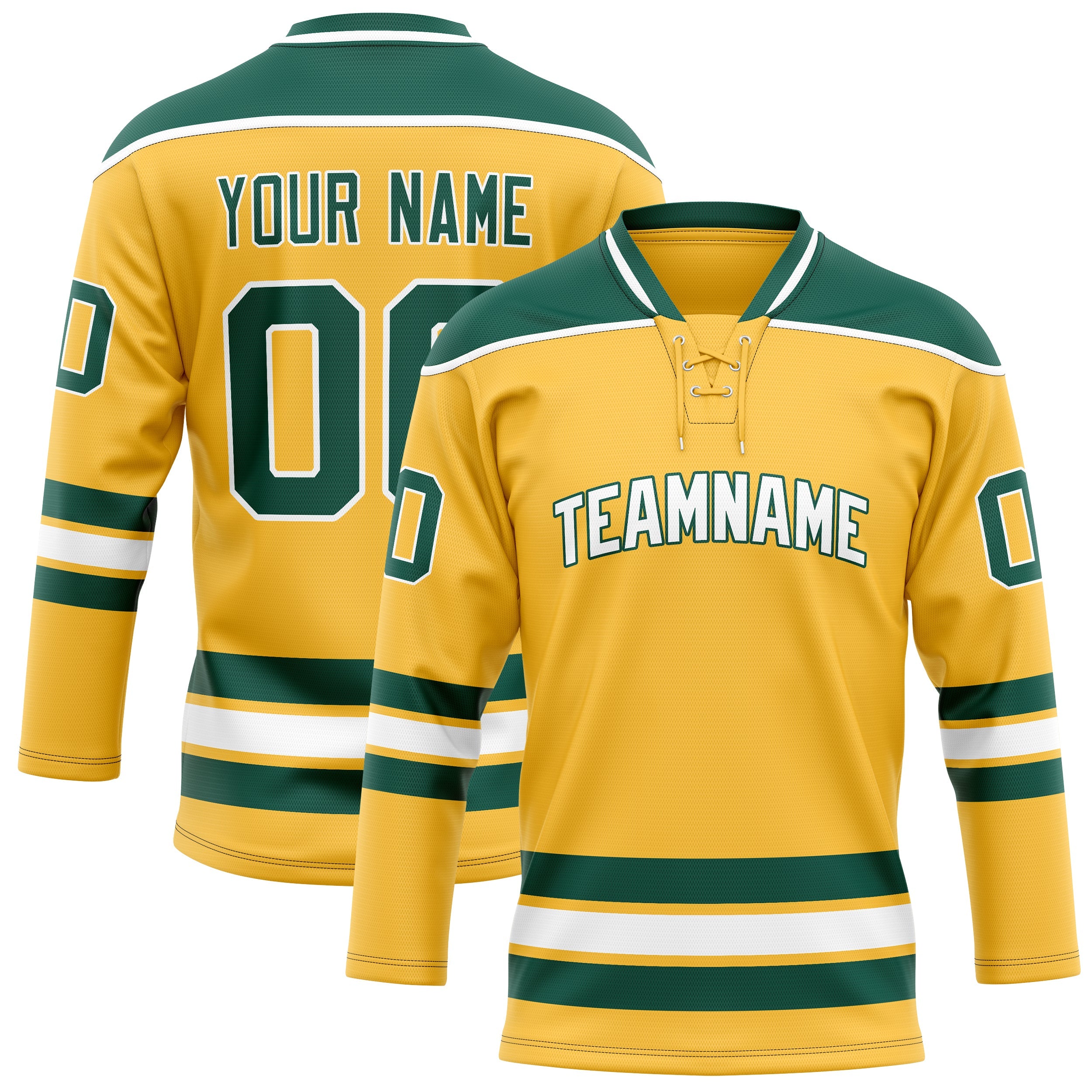Custom Gold Kelly Green Solid Colour Hockey Jersey