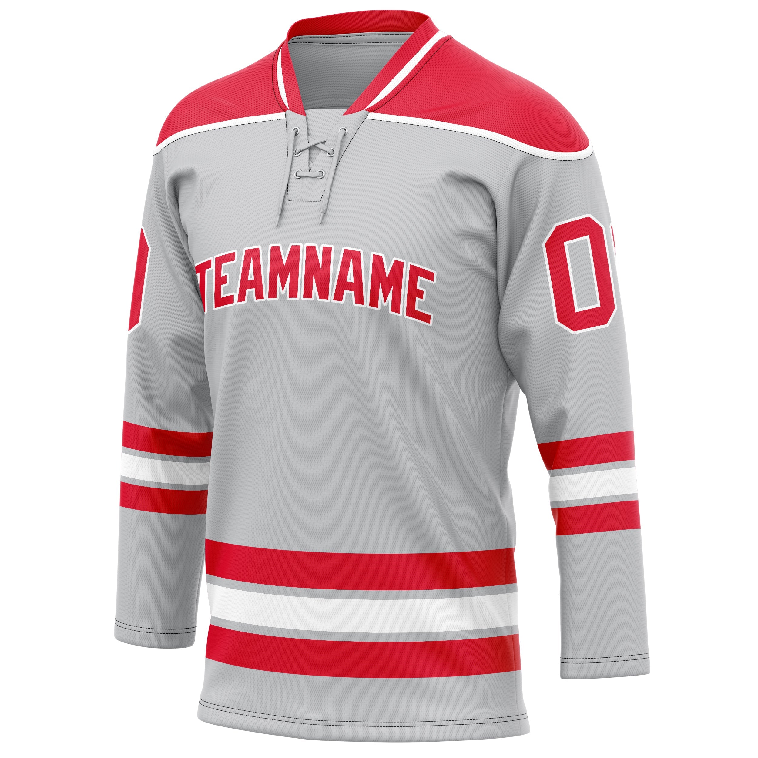 Custom Gray Red Solid Colour Hockey Jersey