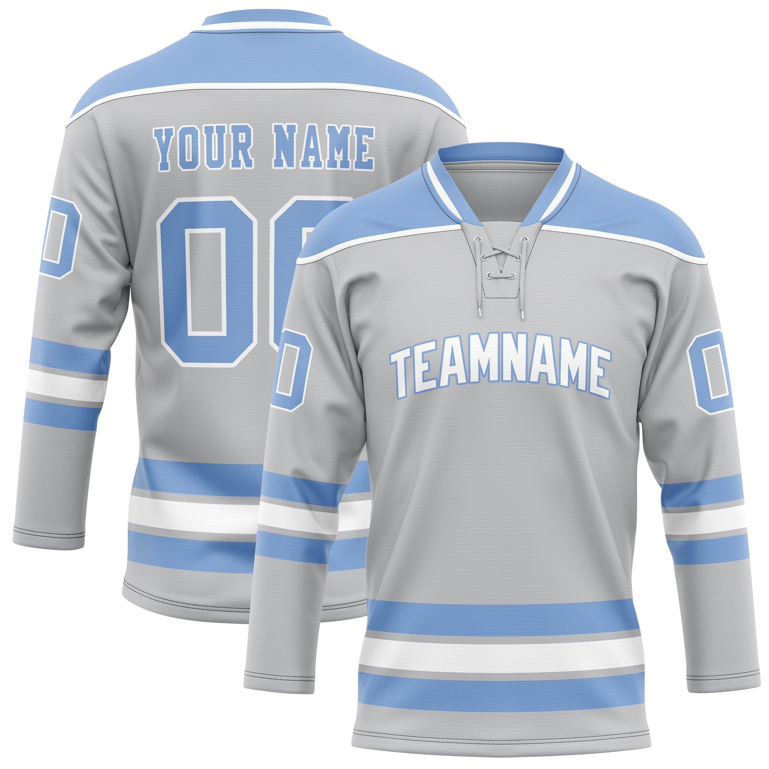 Custom Gray Light Blue Solid Colour Hockey Jersey
