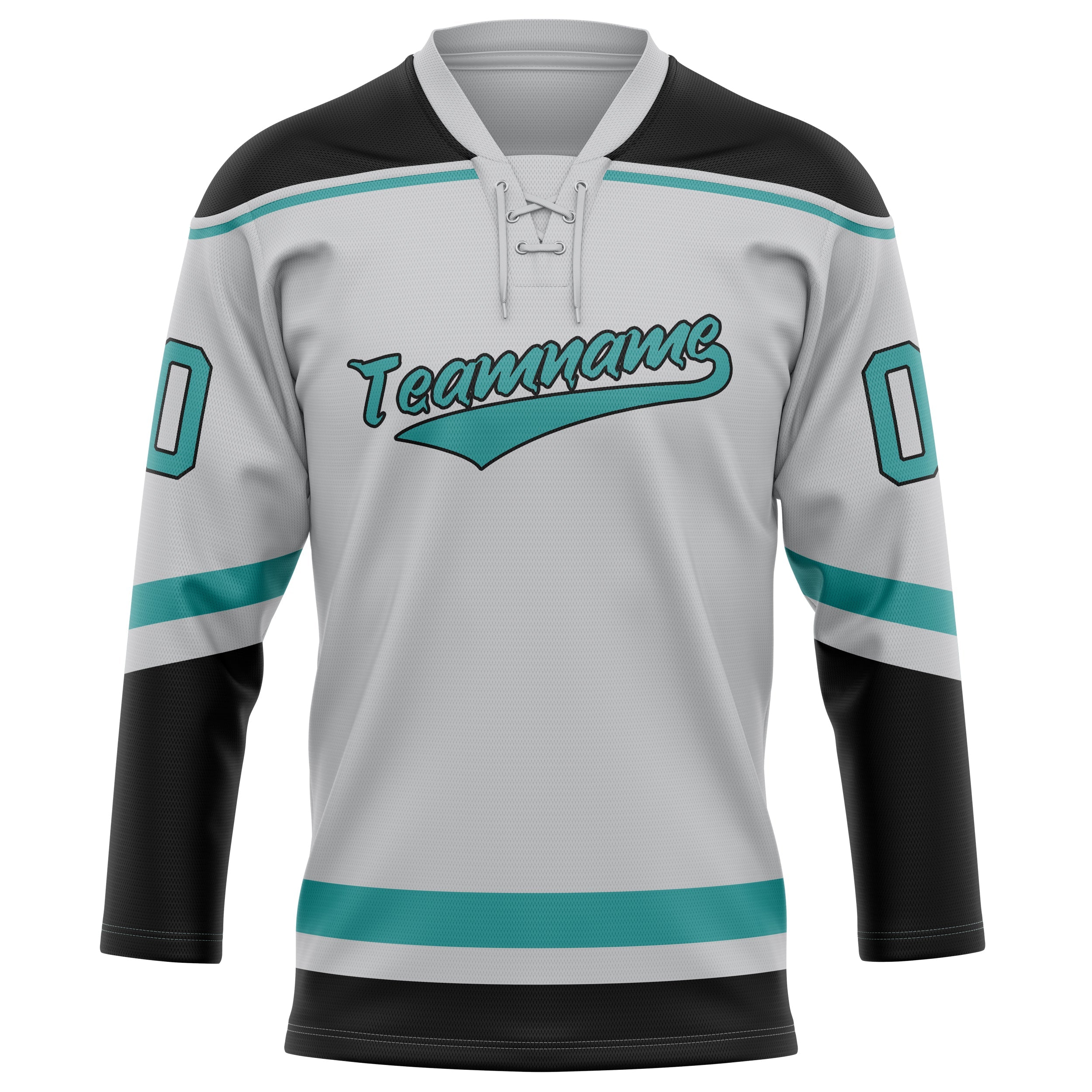 Custom Gray Teal Solid Colour Hockey Jersey