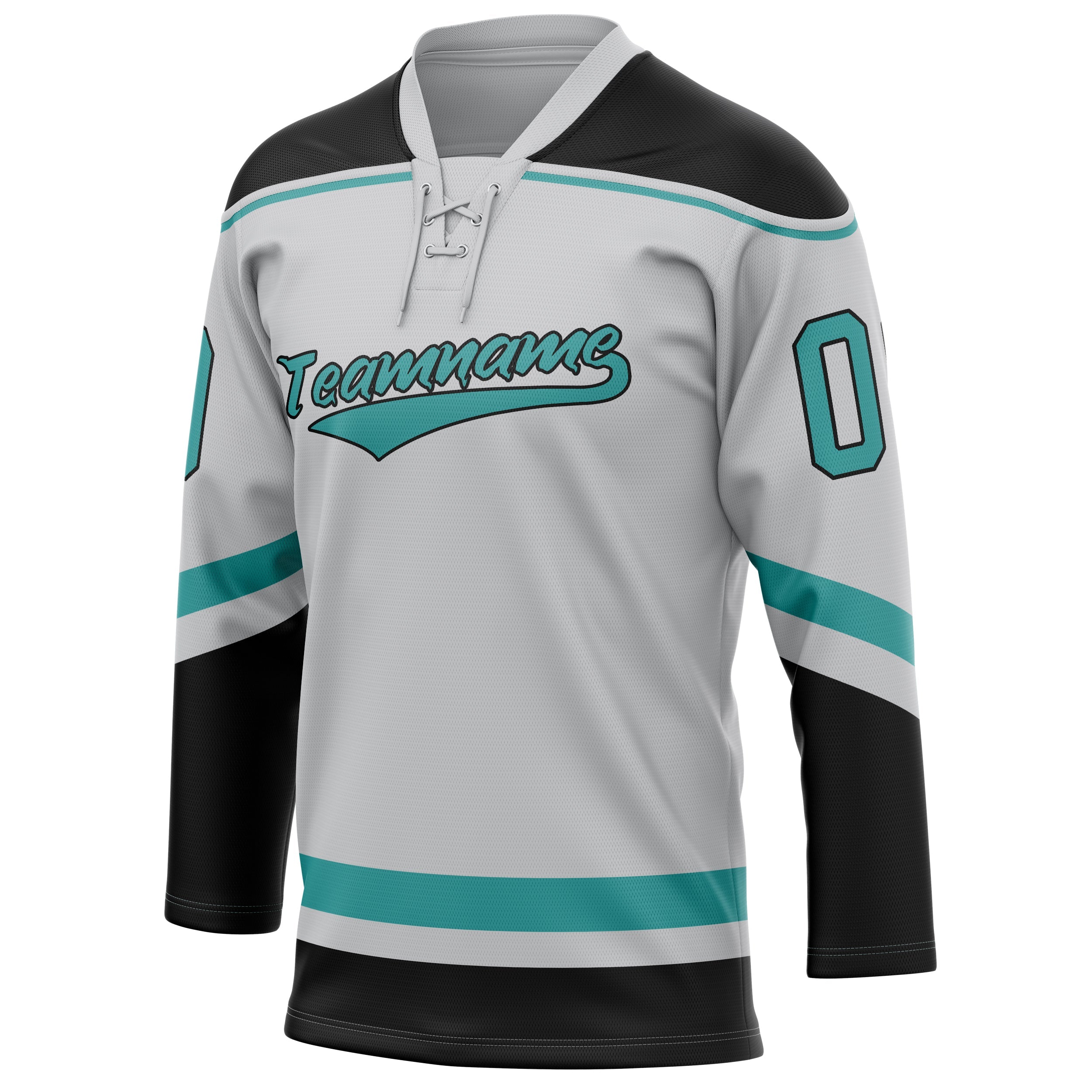 Custom Gray Teal Solid Colour Hockey Jersey