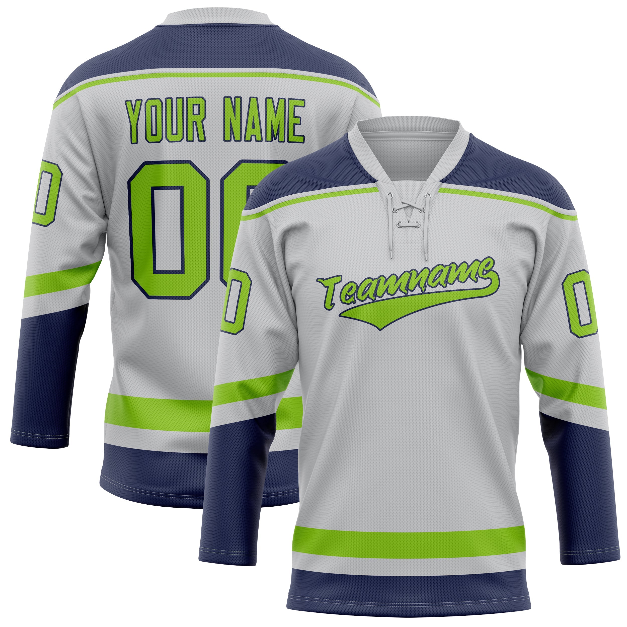 Custom Gray Neon Green Solid Colour Hockey Jersey