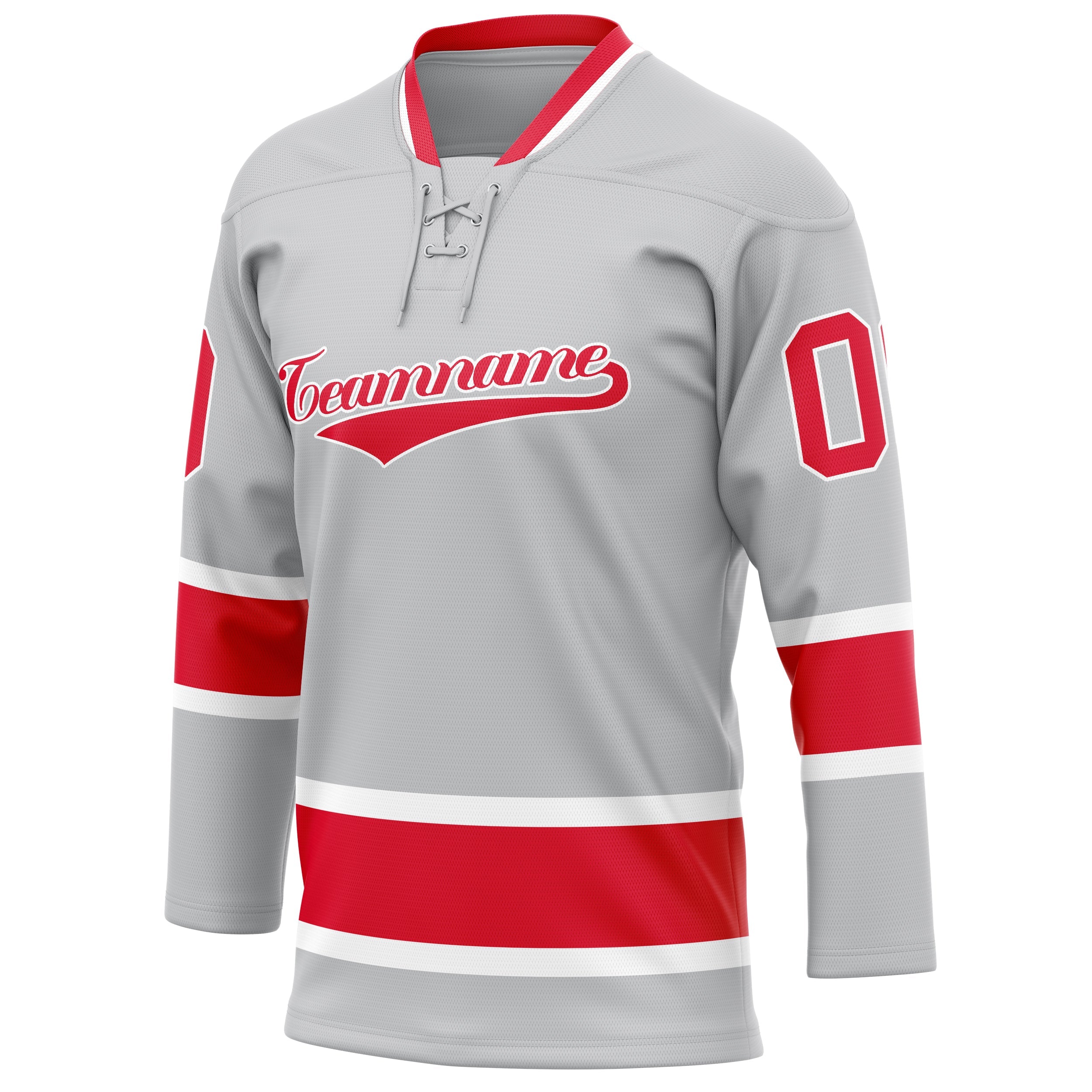 Custom Gray Red Solid Colour Hockey Jersey
