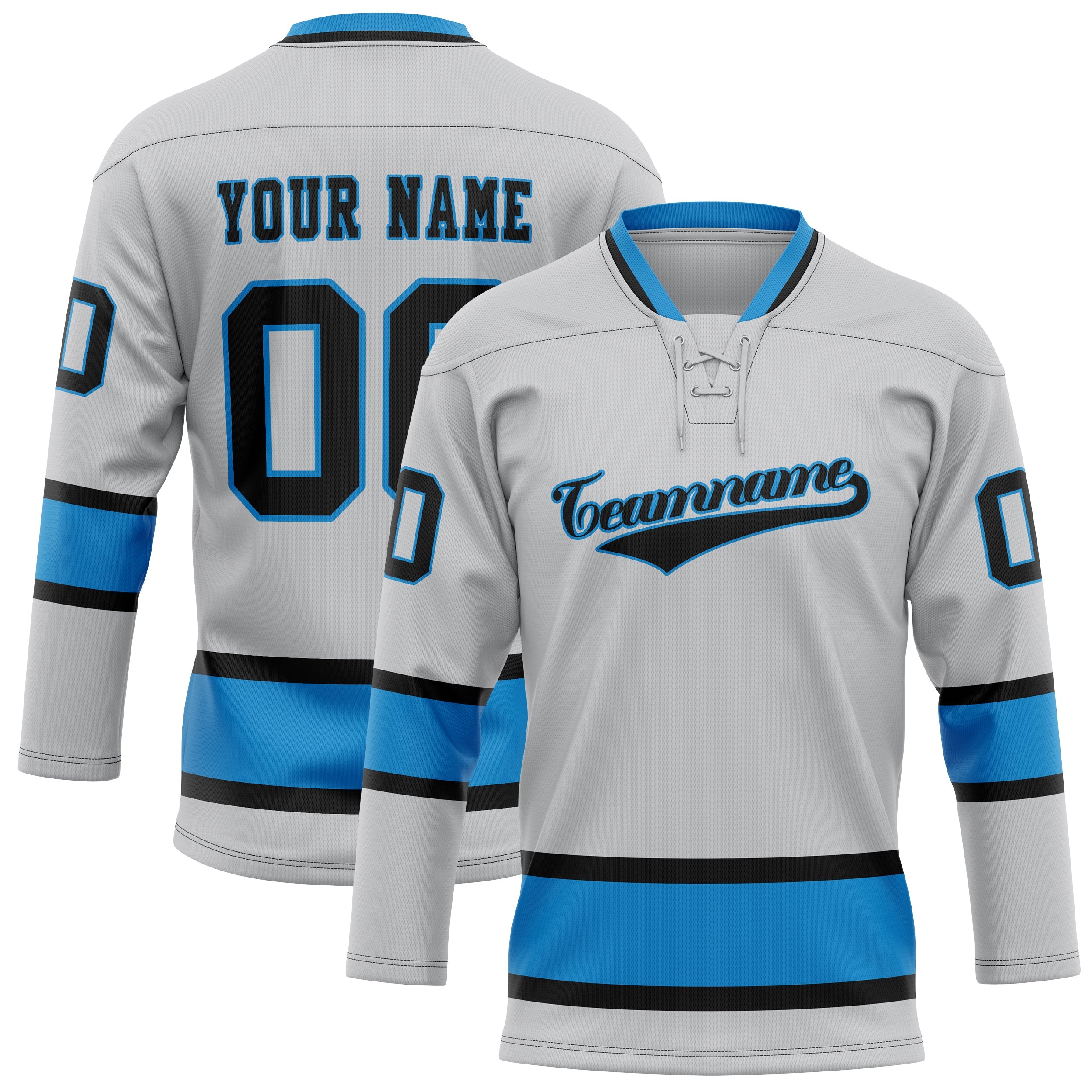 Custom Gray Blue Solid Colour Hockey Jersey