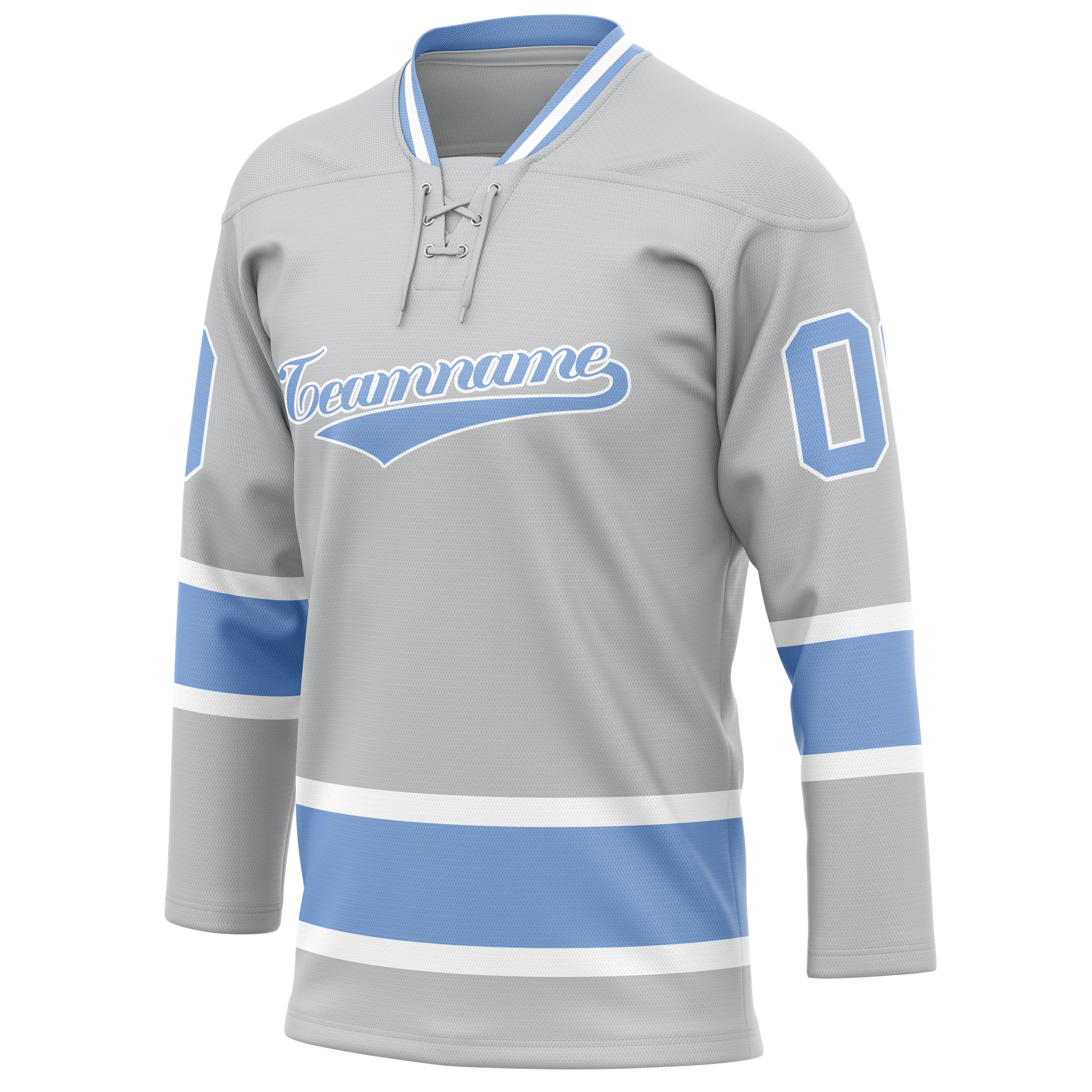 Custom Gray Light Blue Solid Colour Hockey Jersey