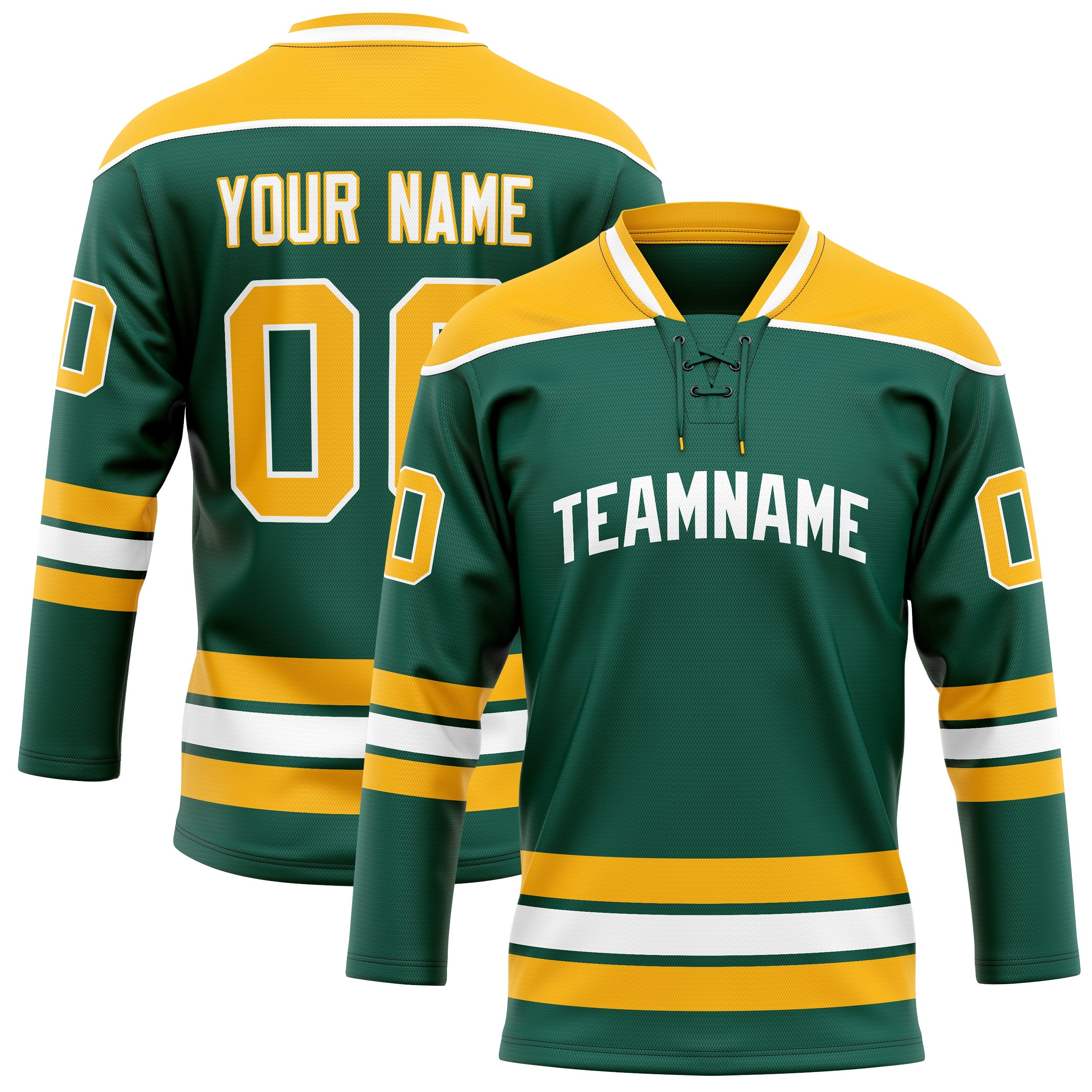Custom Green Gold Solid Colour Hockey Jersey