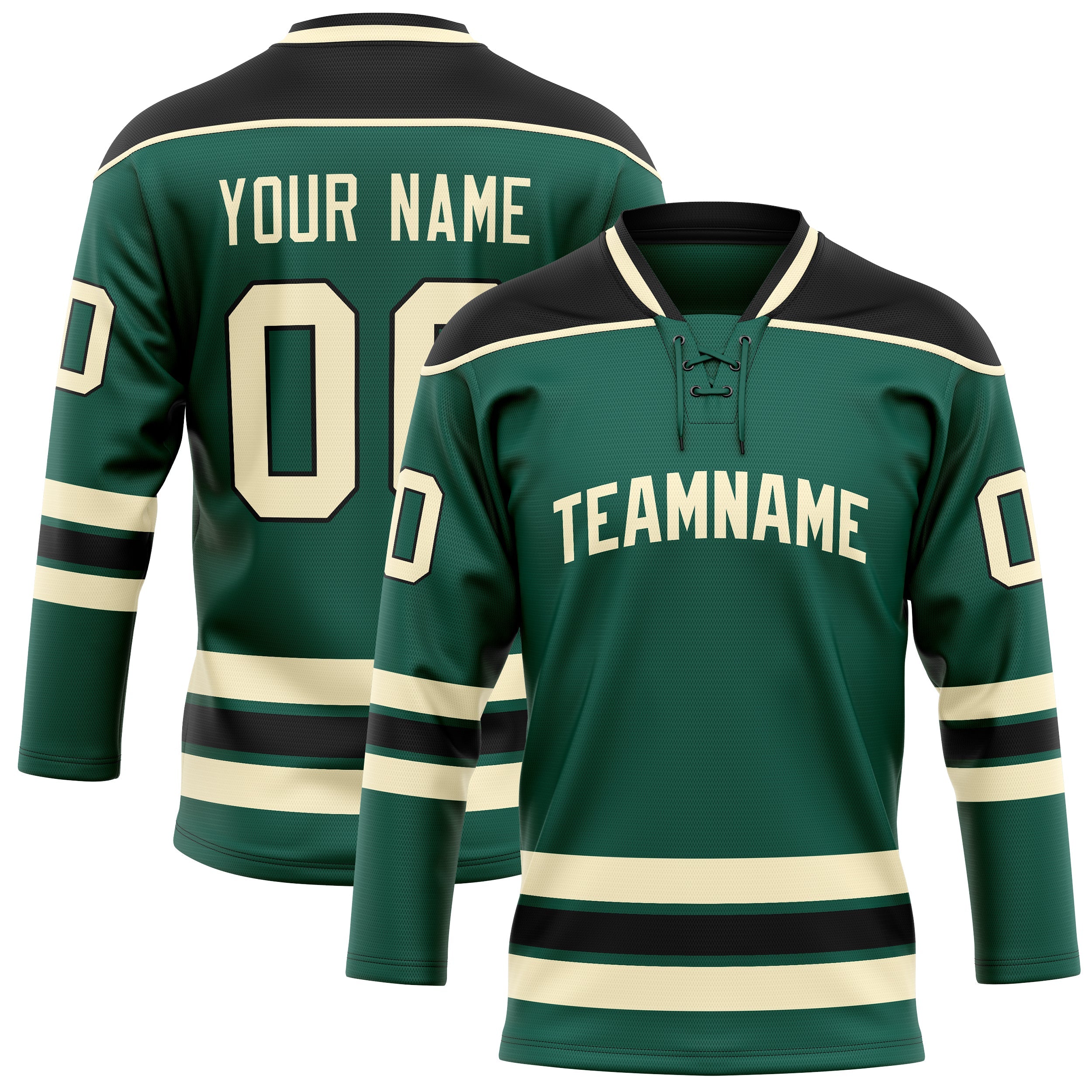 Custom Green Cream Solid Colour Hockey Jersey