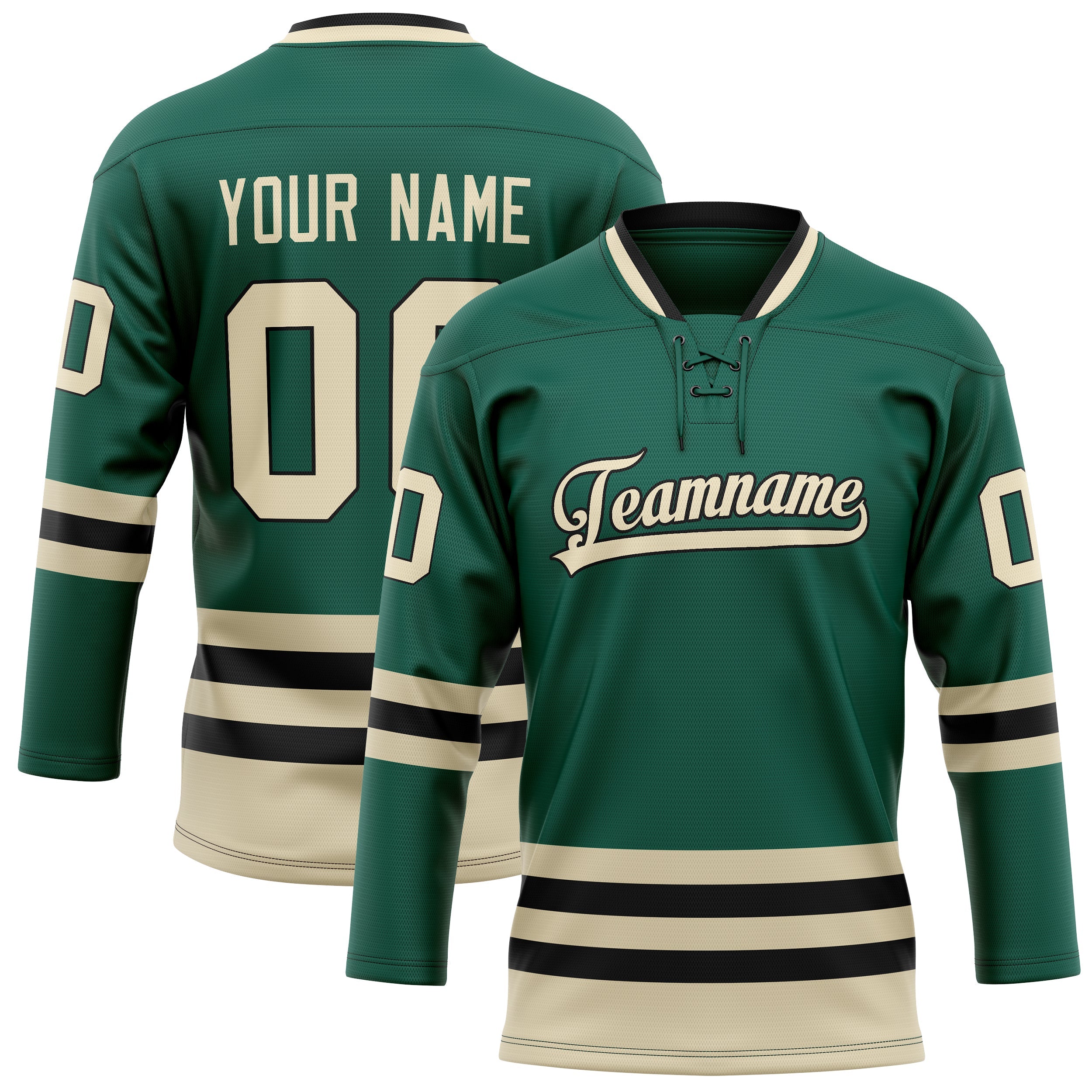 Custom Green Cream Solid Colour Hockey Jersey