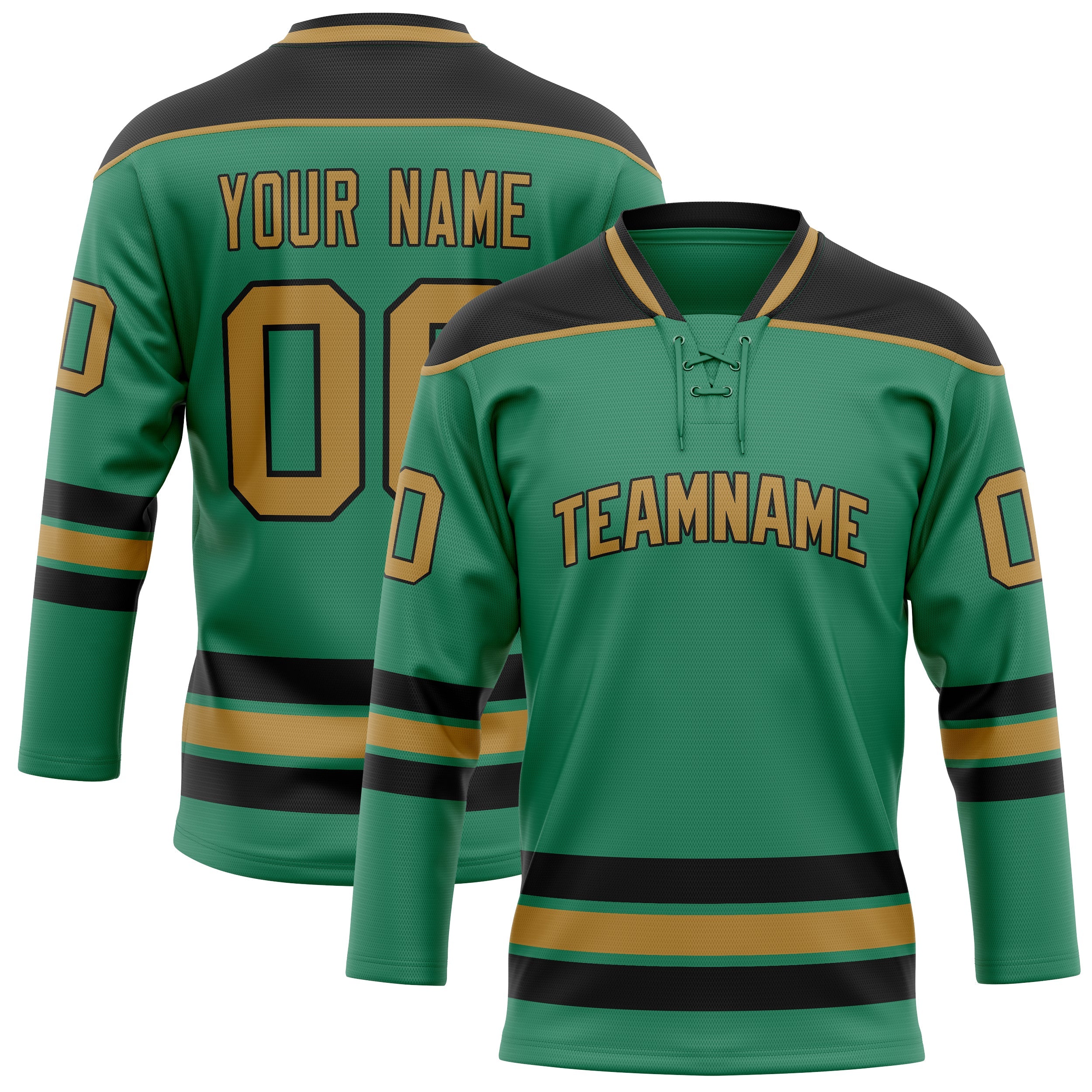 Custom Green Old Gold Solid Colour Hockey Jersey