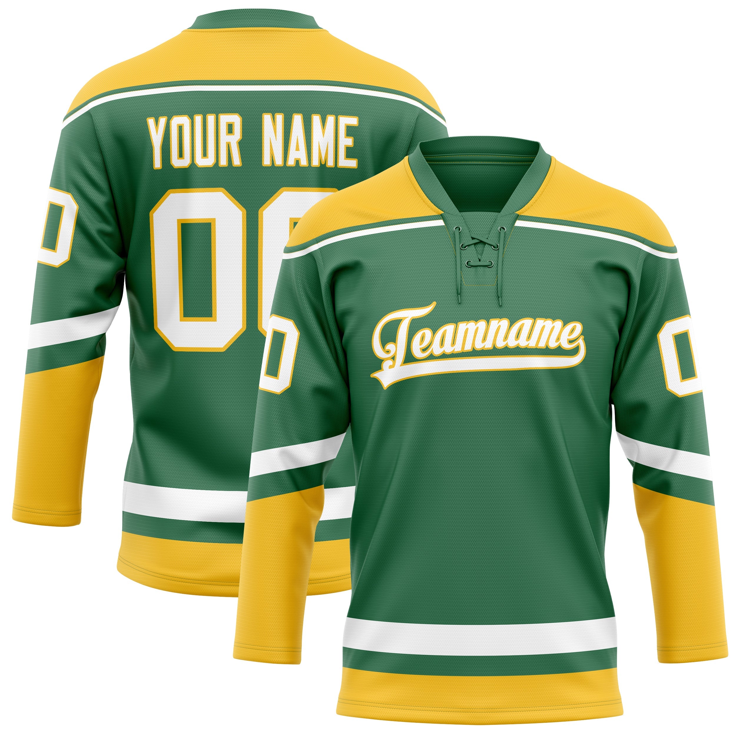 Custom Green Gold Solid Colour Hockey Jersey
