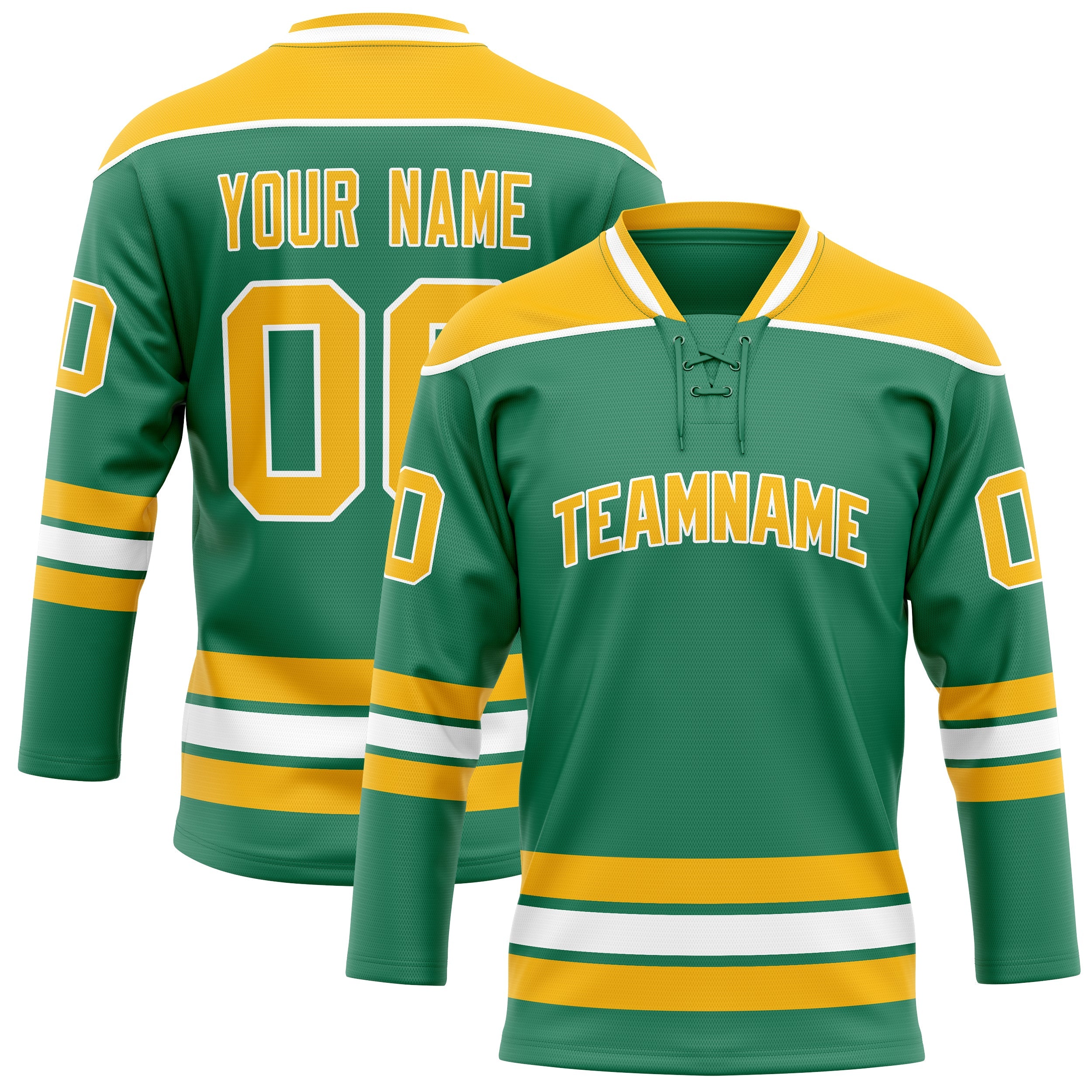 Custom Green Gold Solid Colour Hockey Jersey
