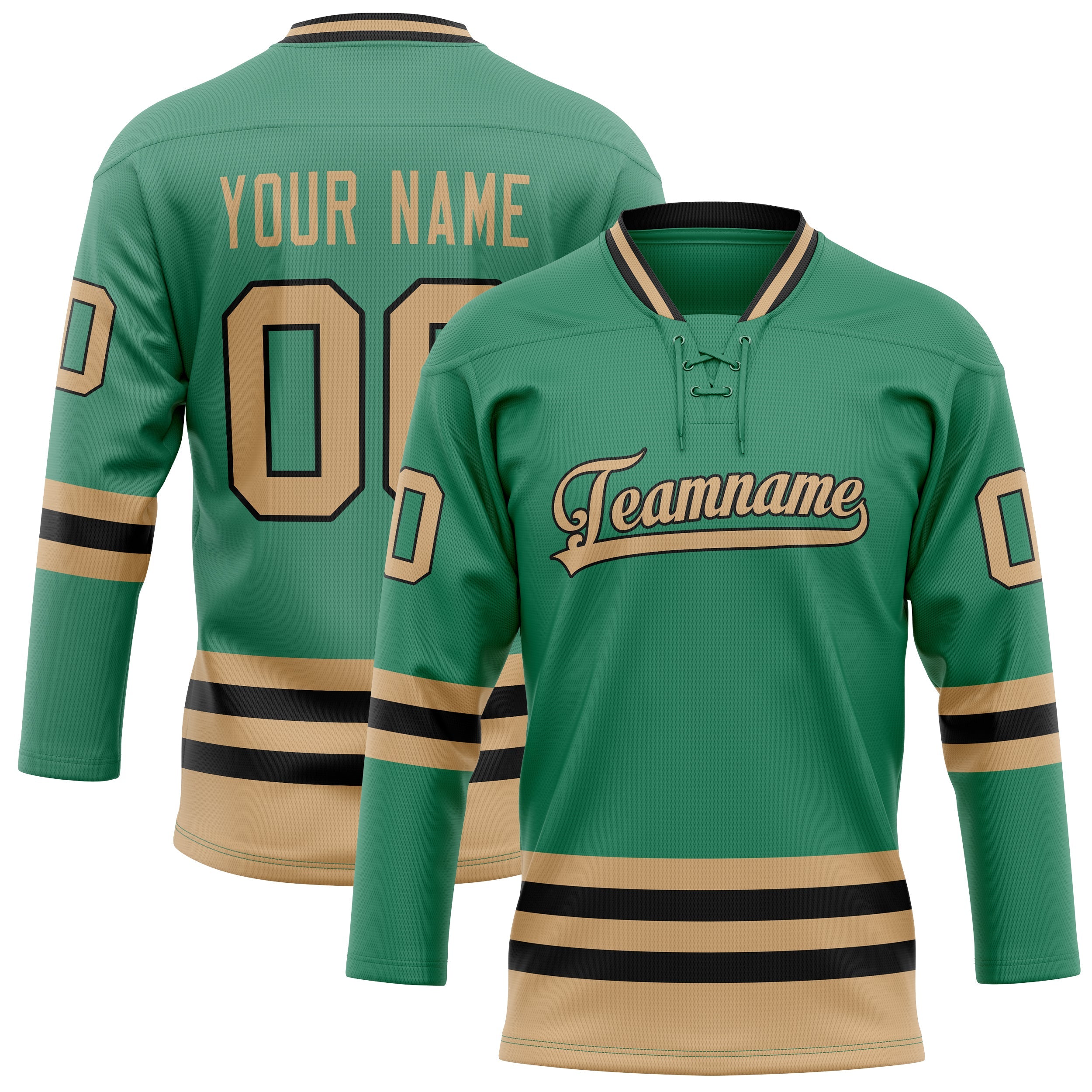Custom Green Old Gold Solid Colour Hockey Jersey