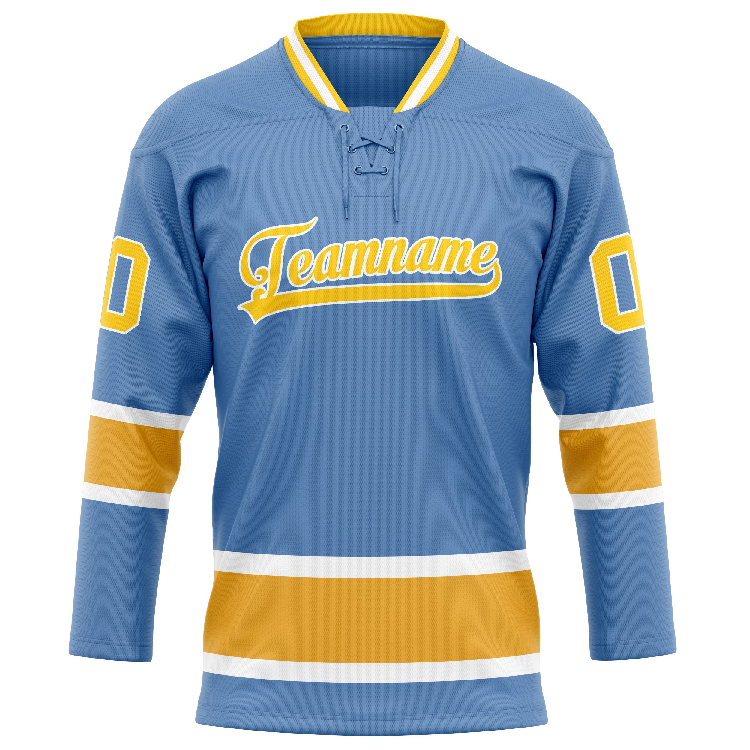 Custom Light Blue Gold Solid Colour Hockey Jersey