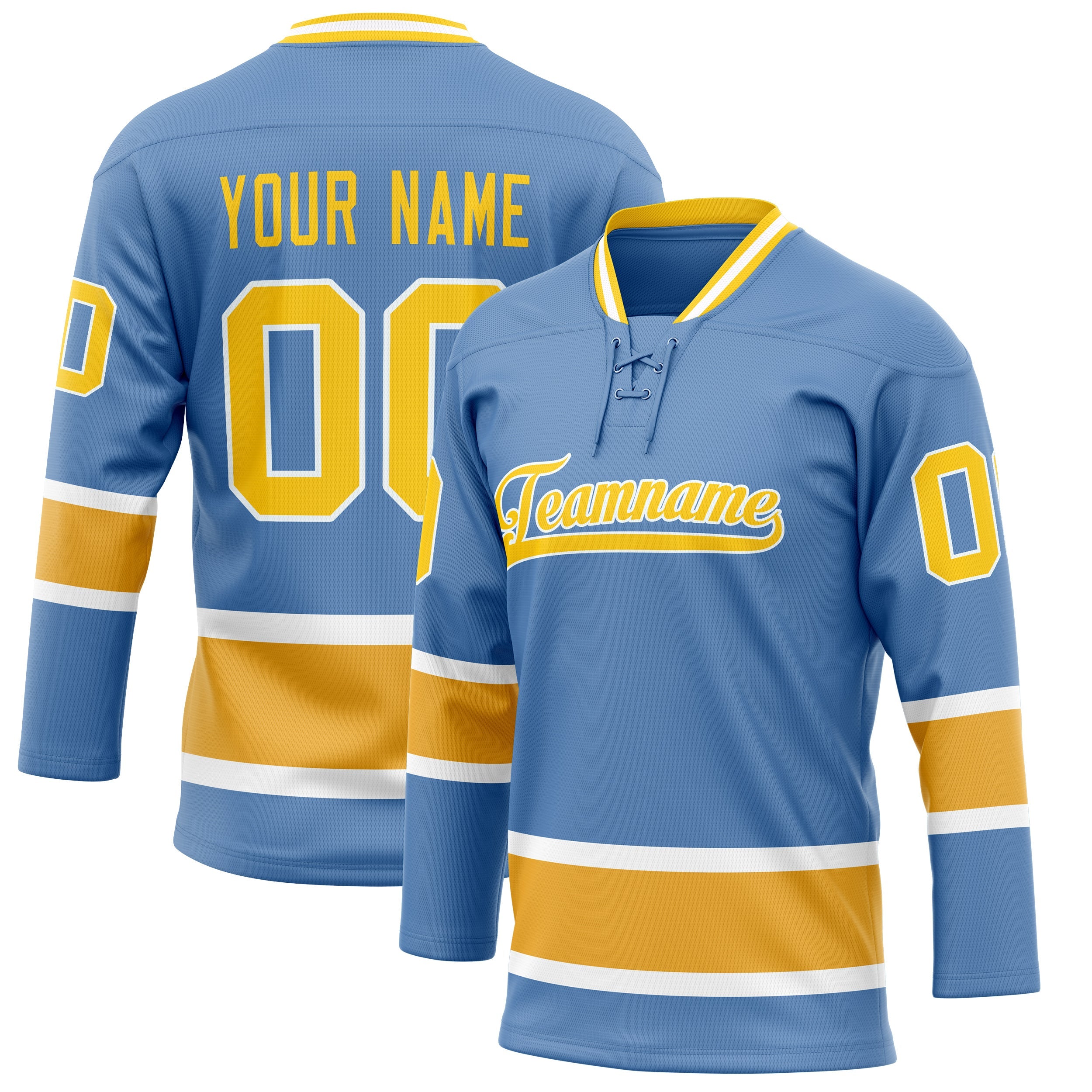 Custom Light Blue Gold Solid Colour Hockey Jersey