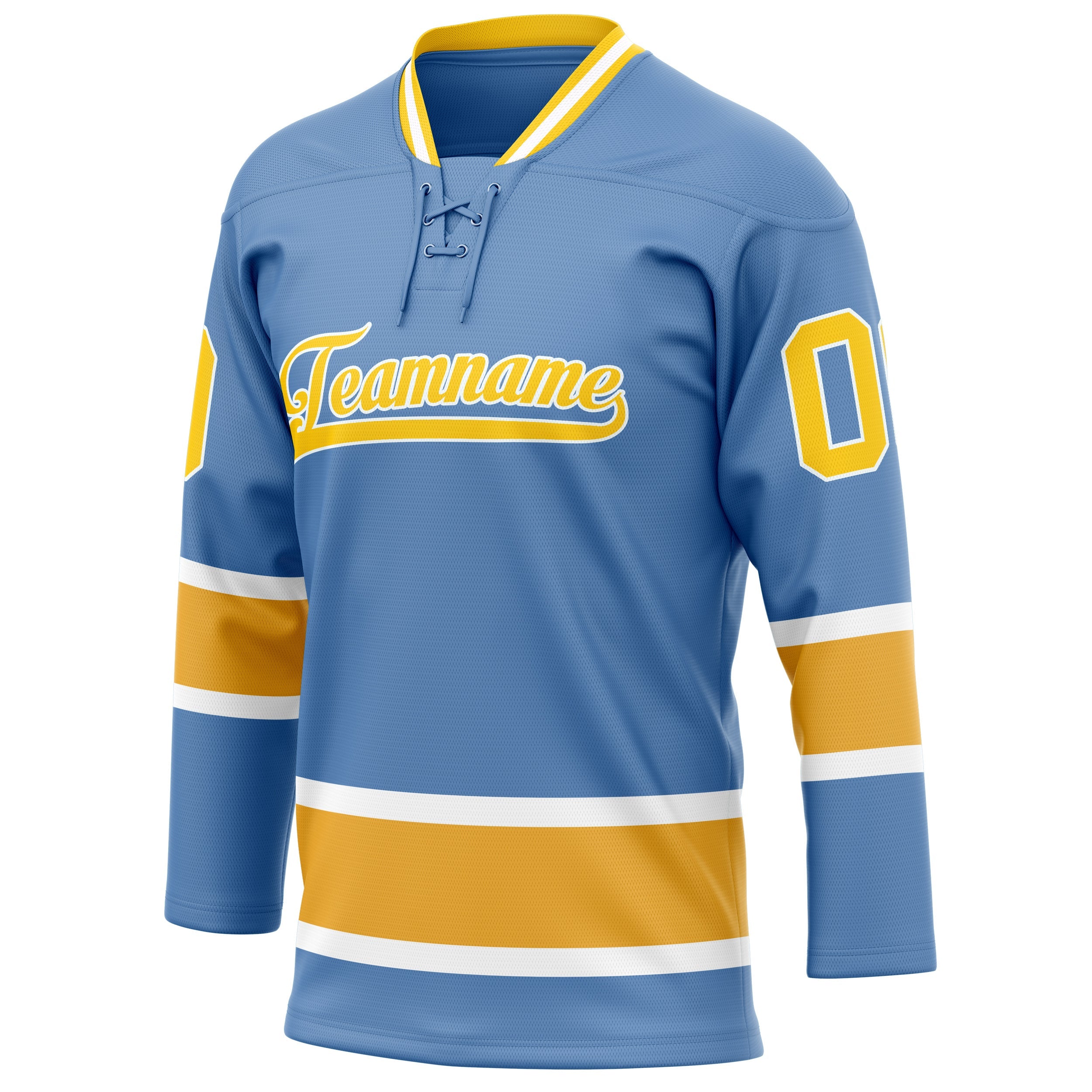 Custom Light Blue Gold Solid Colour Hockey Jersey