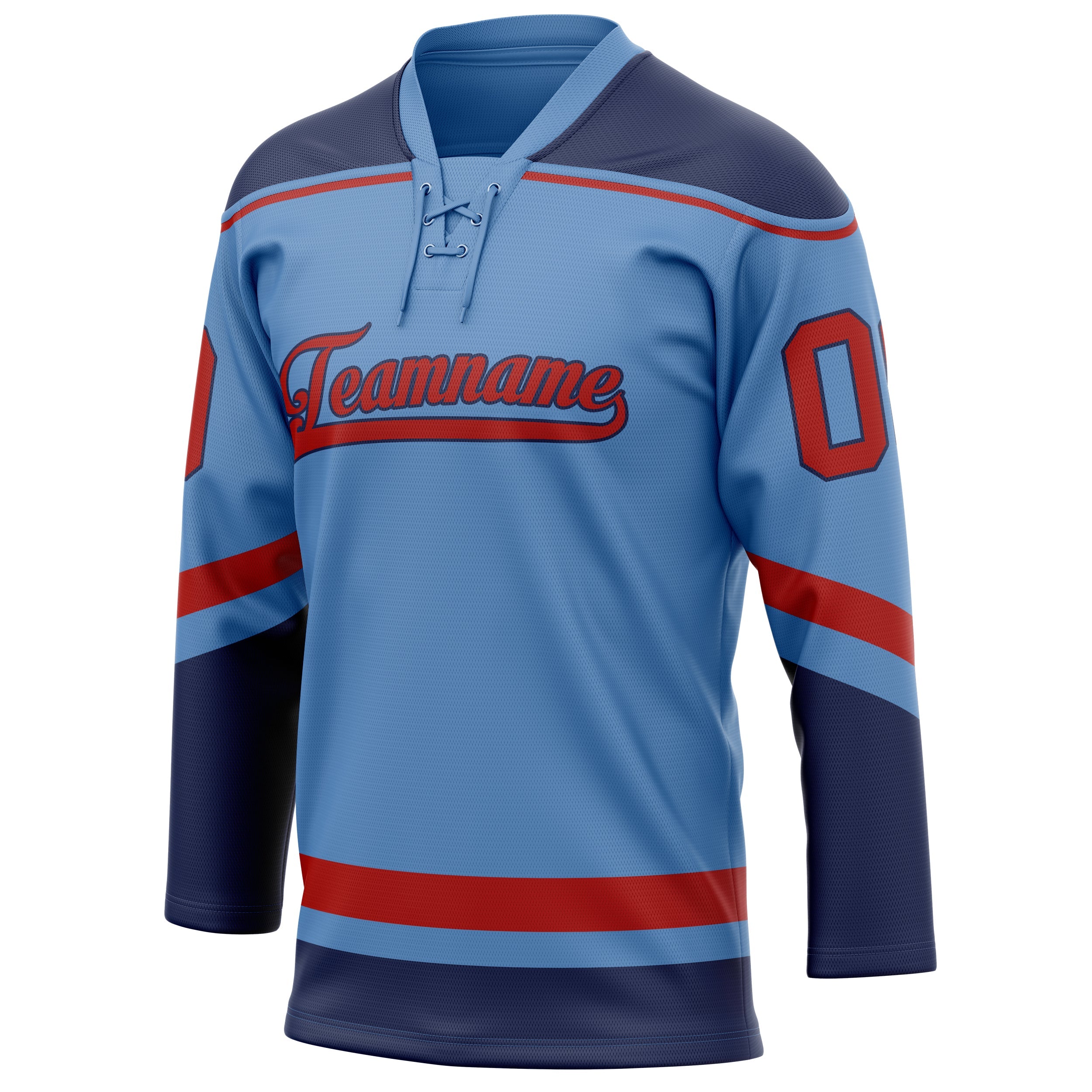 Custom Light Blue Red Solid Colour Hockey Jersey