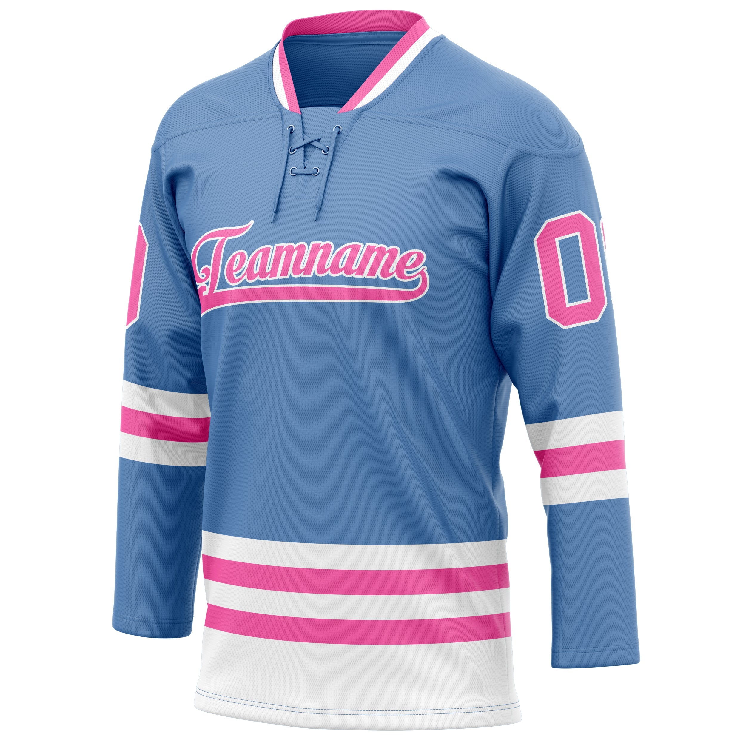 Custom Light Blue Pink Solid Colour Hockey Jersey