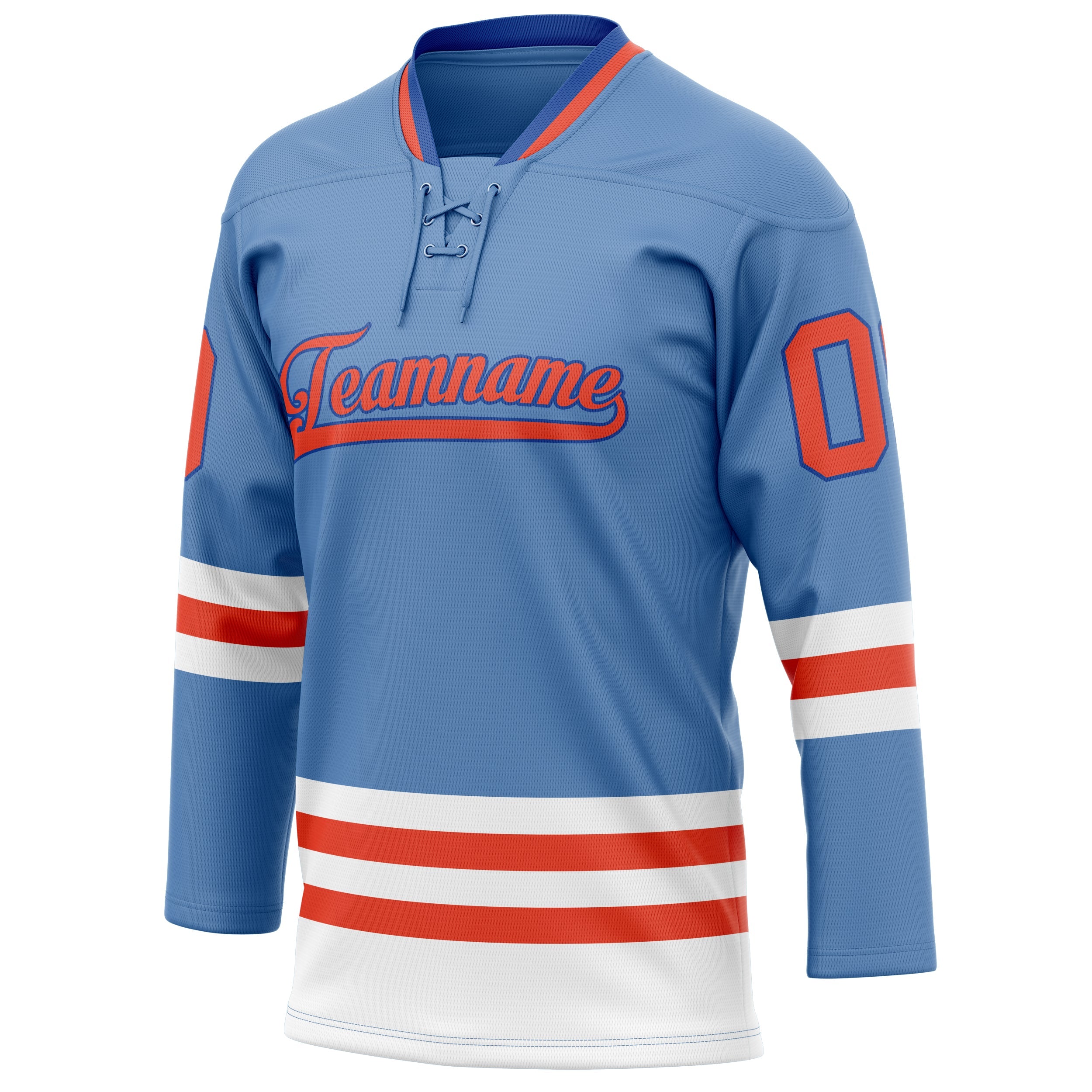 Custom Light Blue Red Solid Colour Hockey Jersey