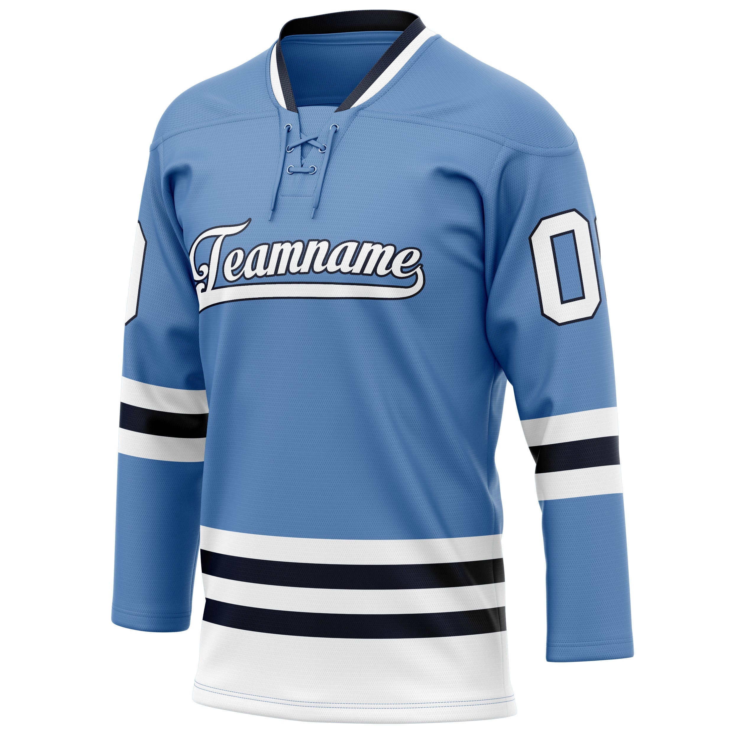 Custom Light Blue Black Solid Colour Hockey Jersey