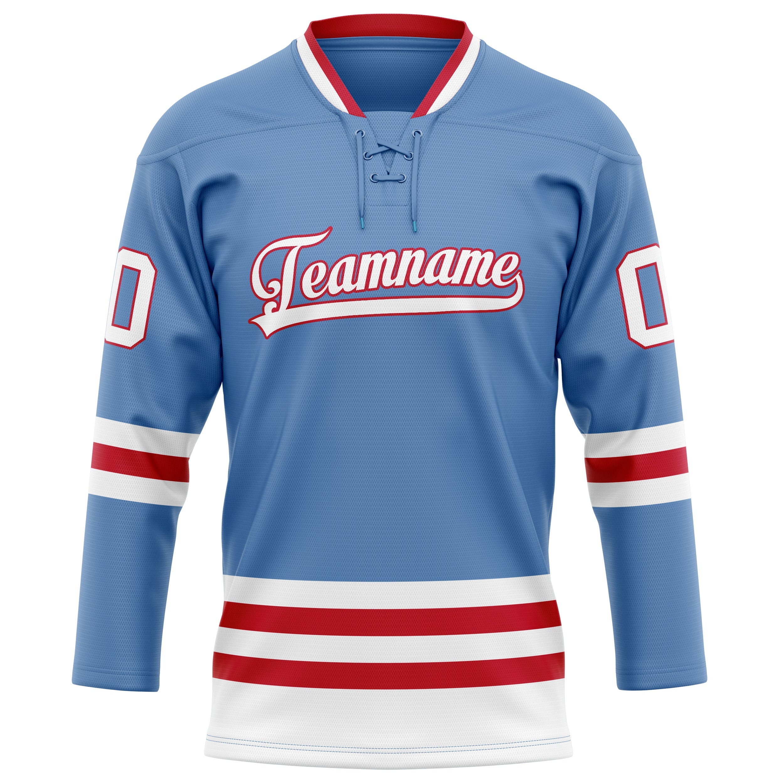 Custom Light Blue Red Solid Colour Hockey Jersey