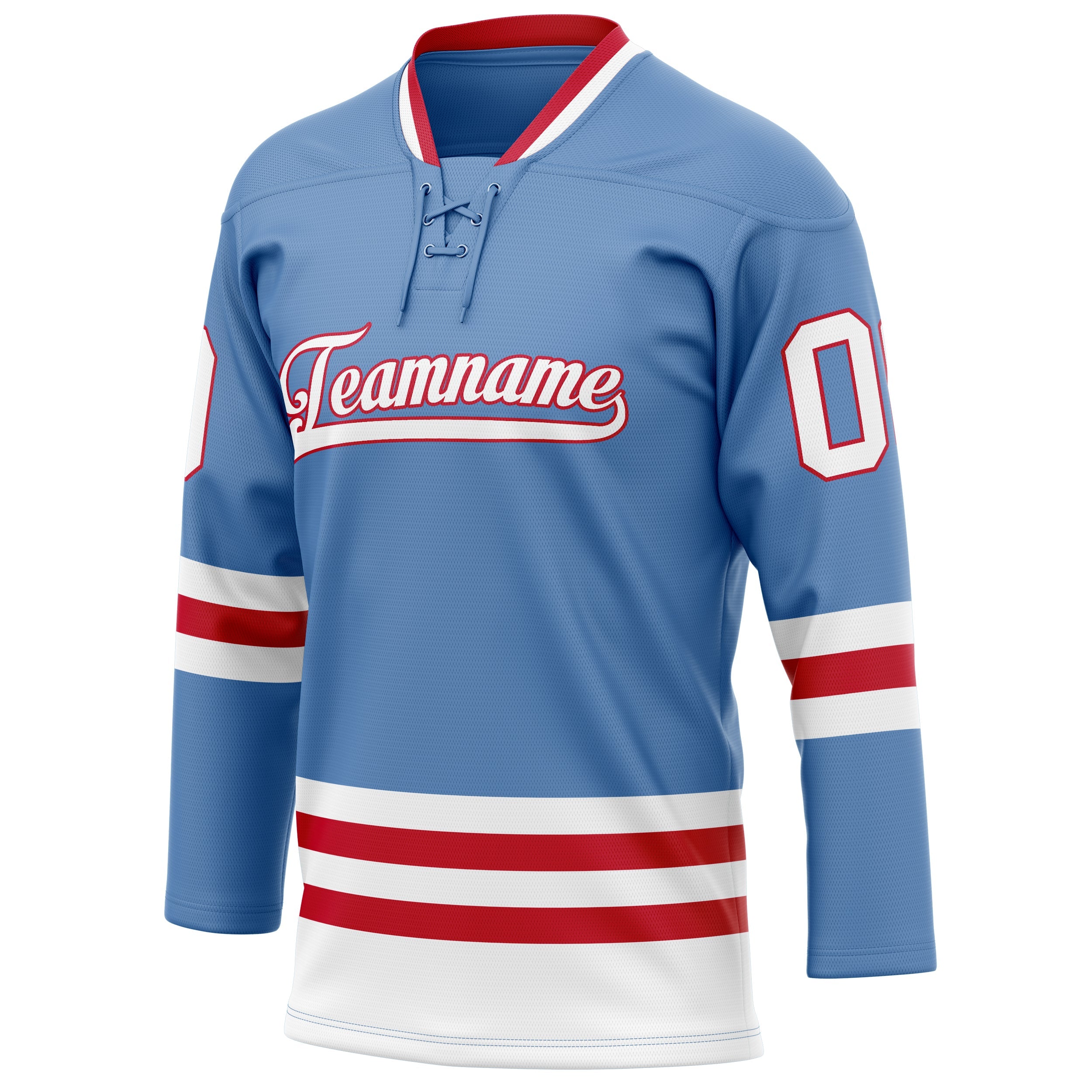 Custom Light Blue Red Solid Colour Hockey Jersey