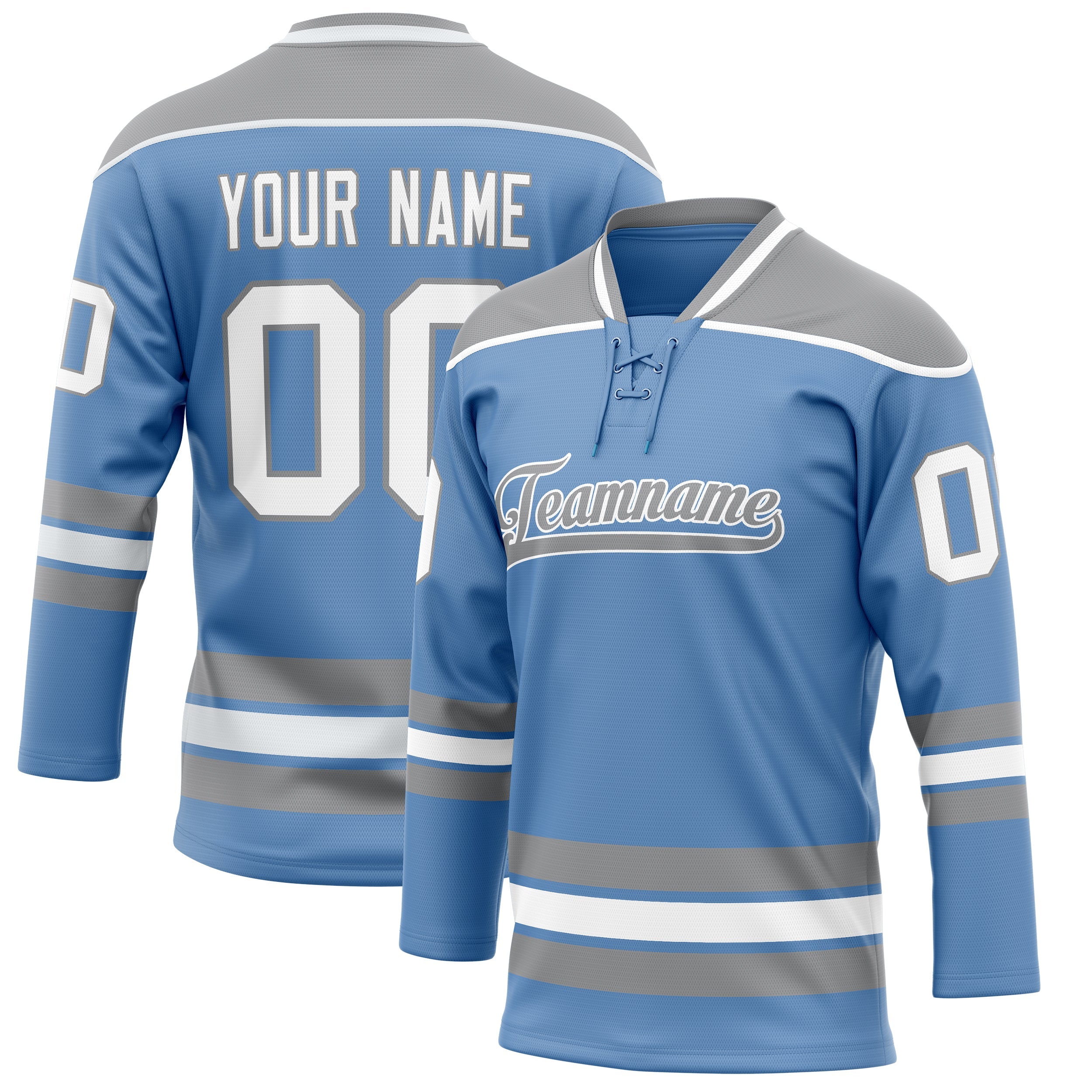 Custom Light Blue Gray Solid Colour Hockey Jersey