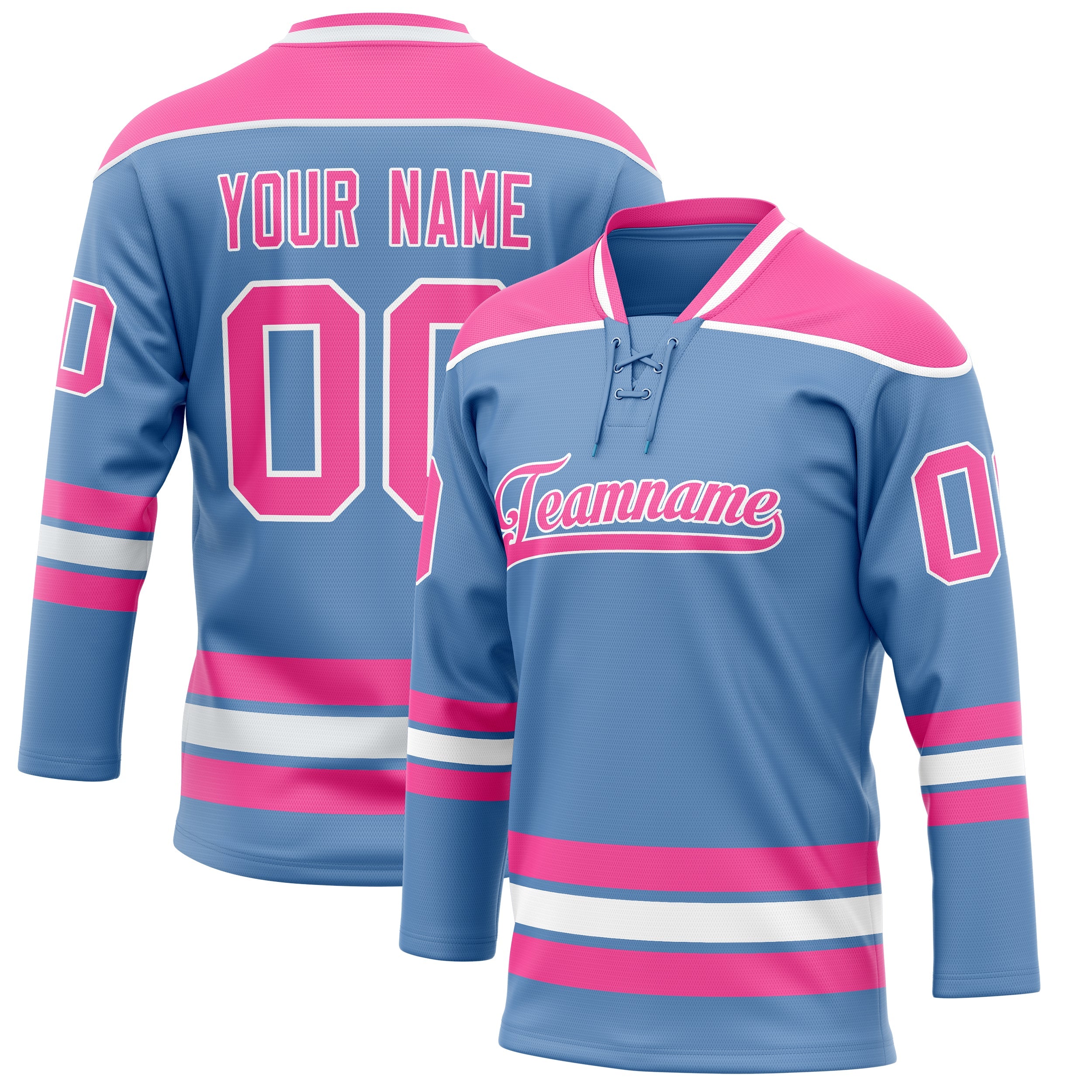 Custom Light Blue Pink Solid Colour Hockey Jersey