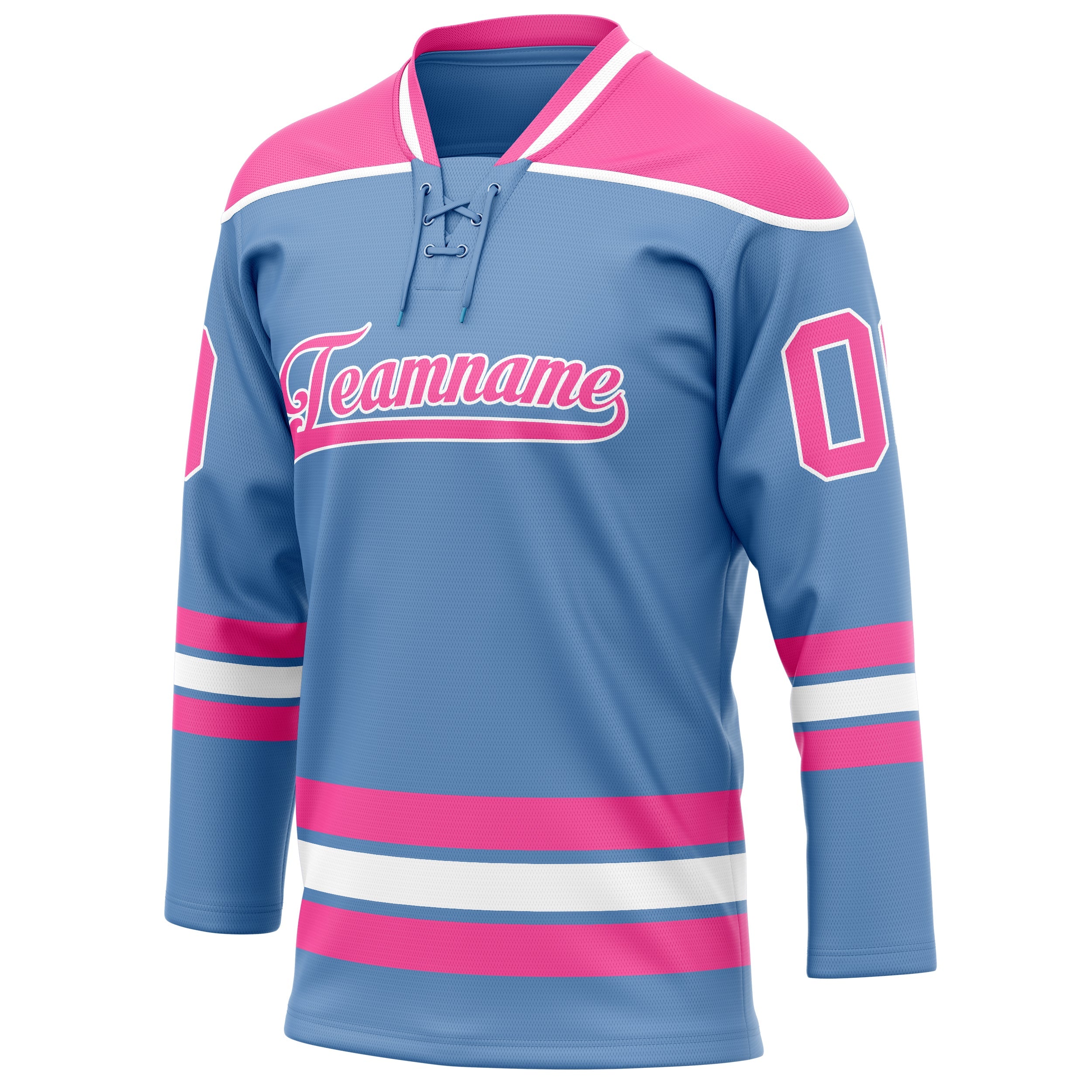 Custom Light Blue Pink Solid Colour Hockey Jersey