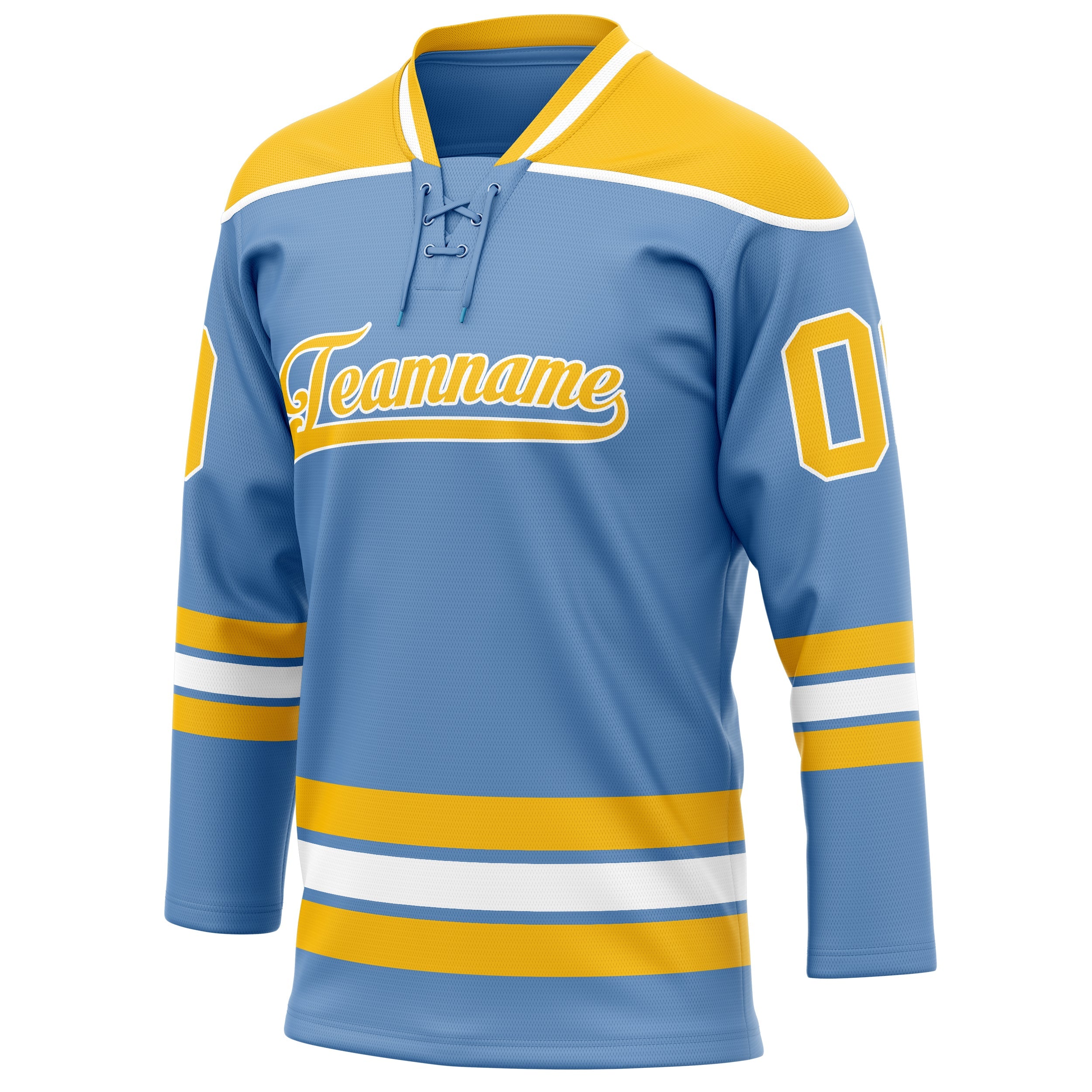Custom Light Blue Gold Solid Colour Hockey Jersey