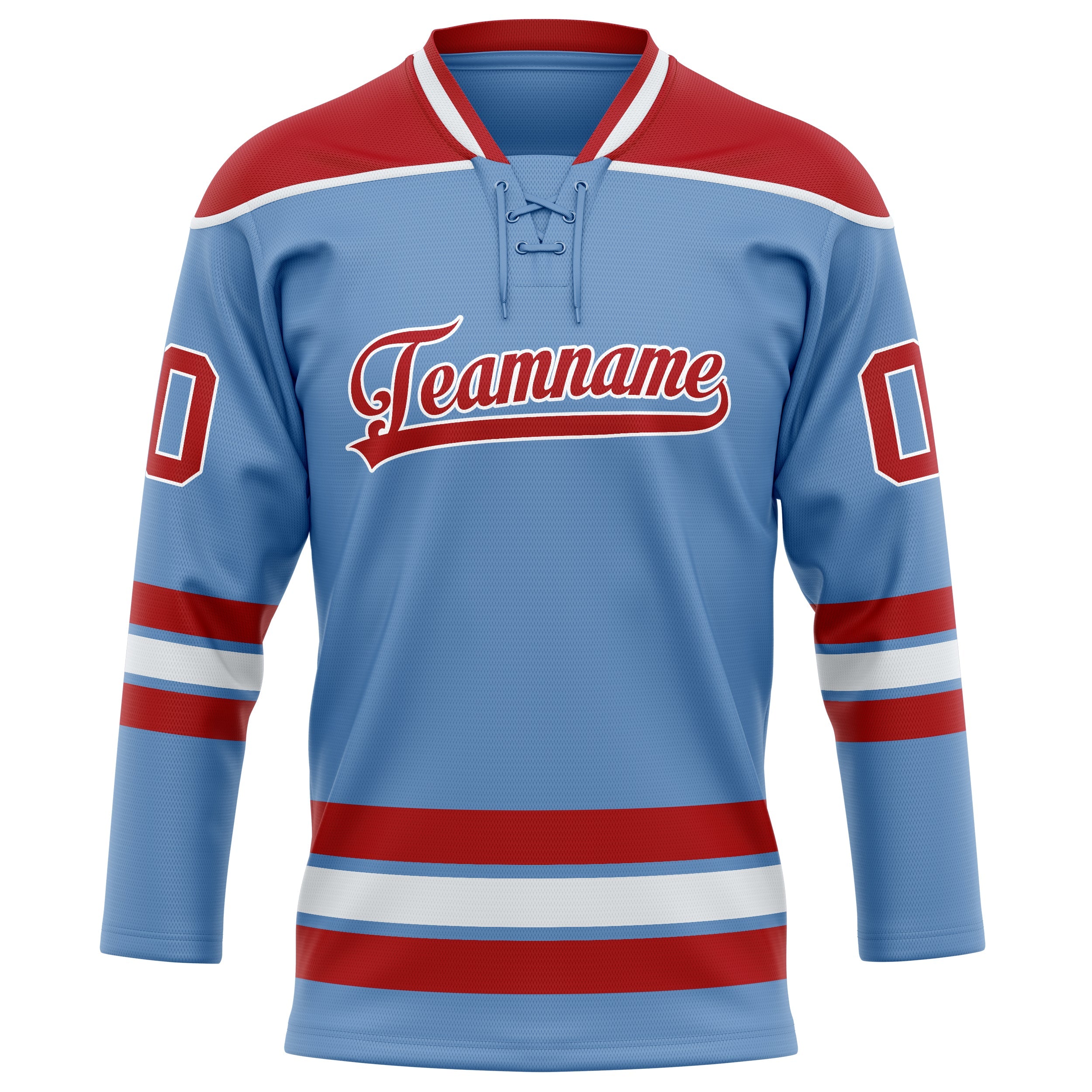 Custom Light Blue Red Solid Colour Hockey Jersey