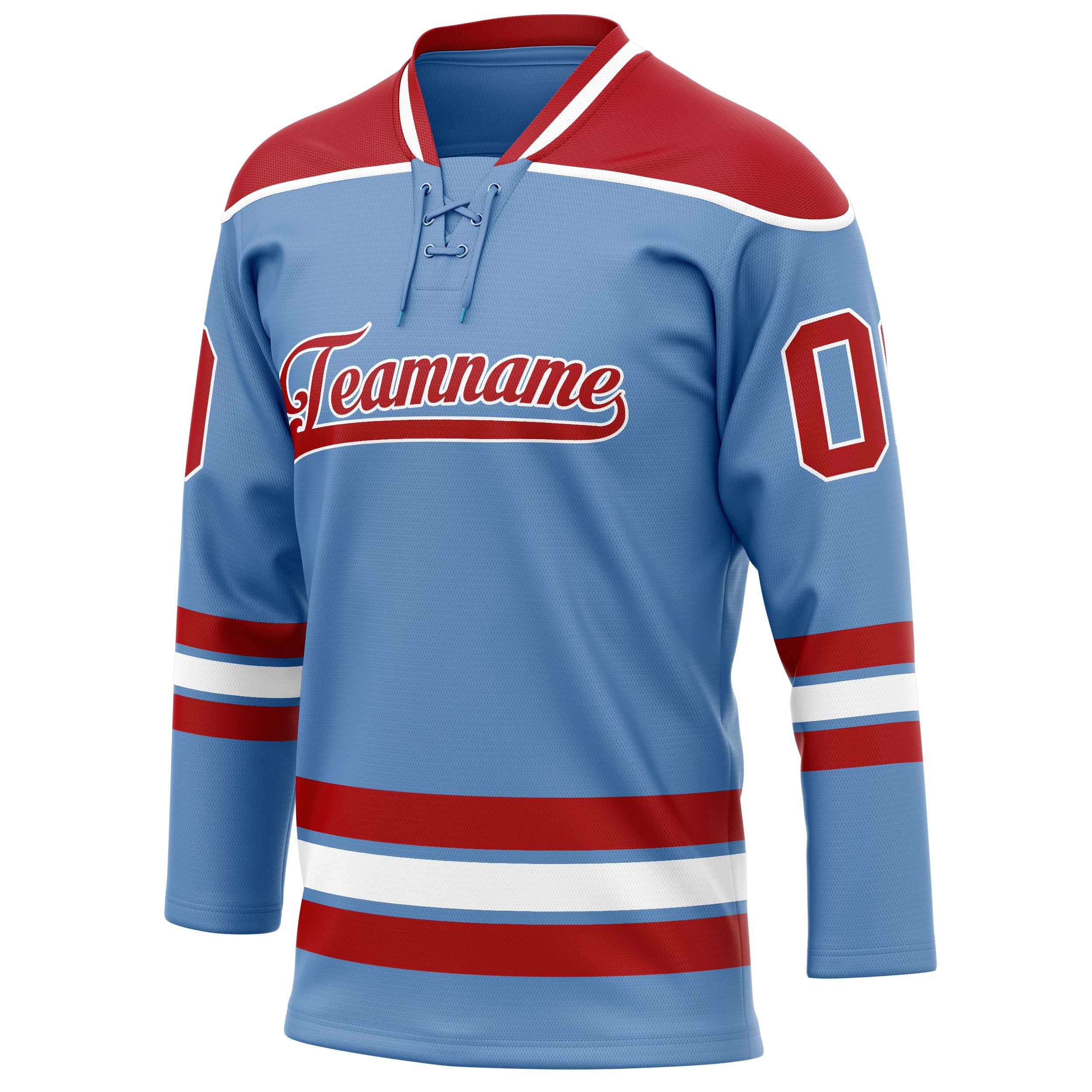 Custom Light Blue Red Solid Colour Hockey Jersey