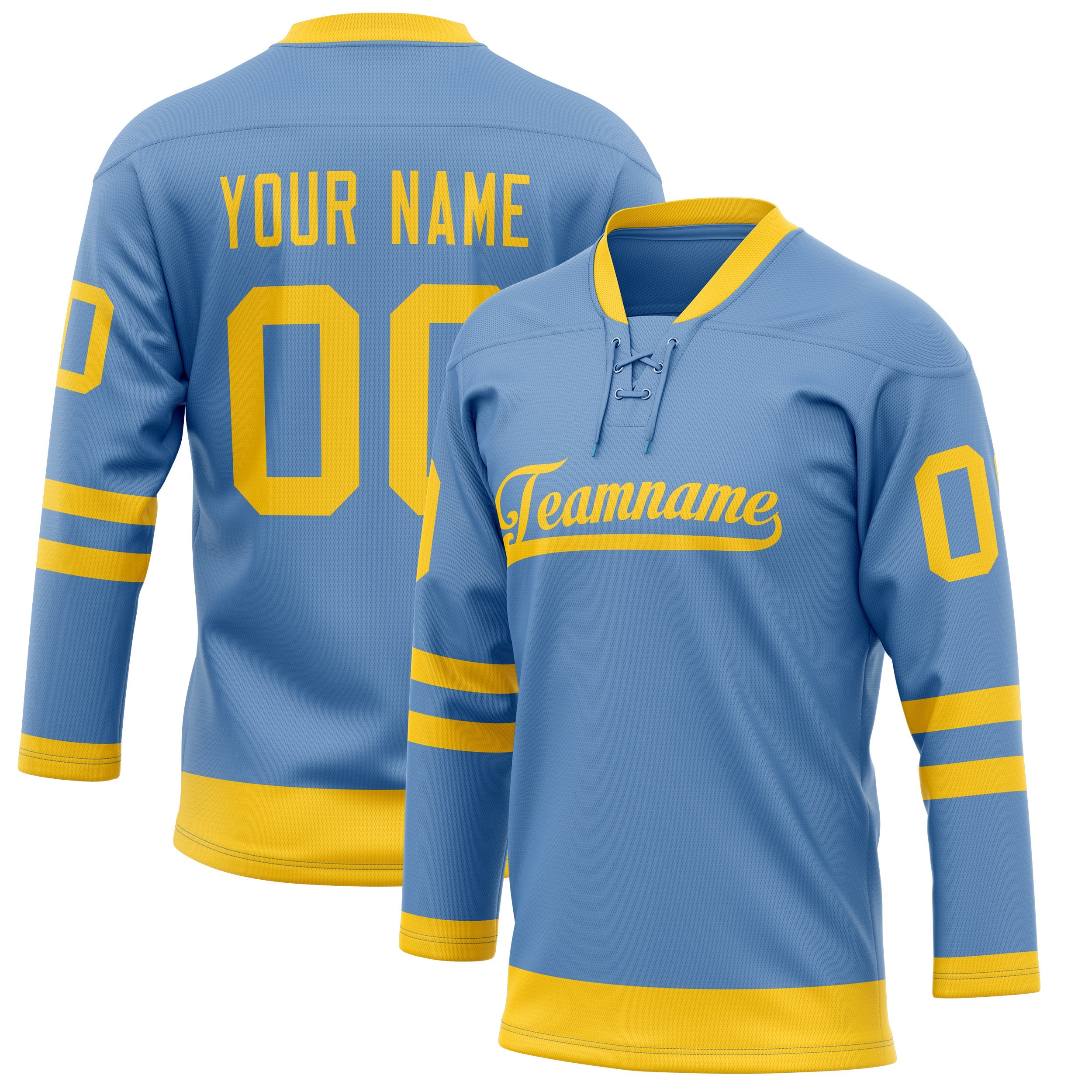 Custom Light Blue Gold Solid Colour Hockey Jersey