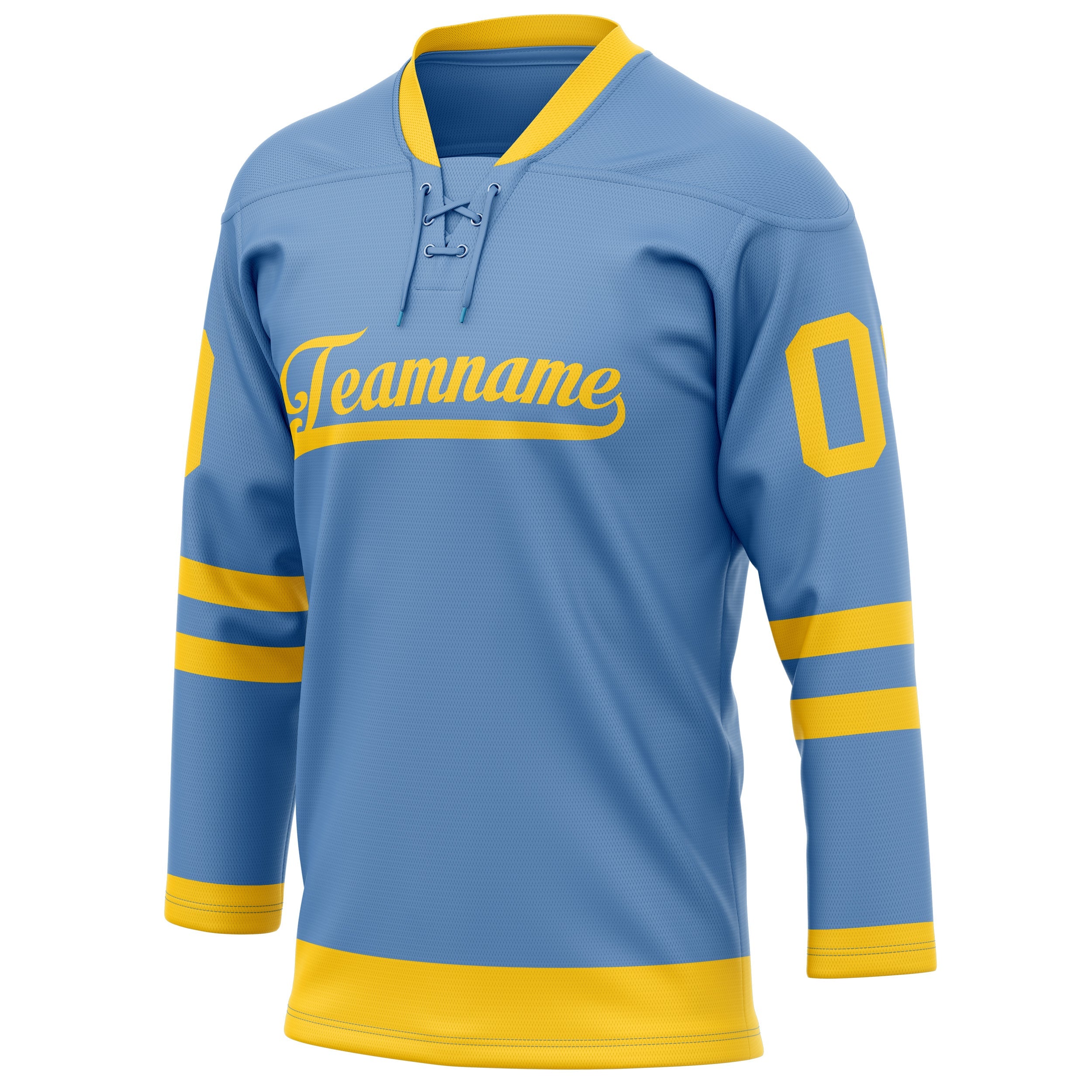 Custom Light Blue Gold Solid Colour Hockey Jersey