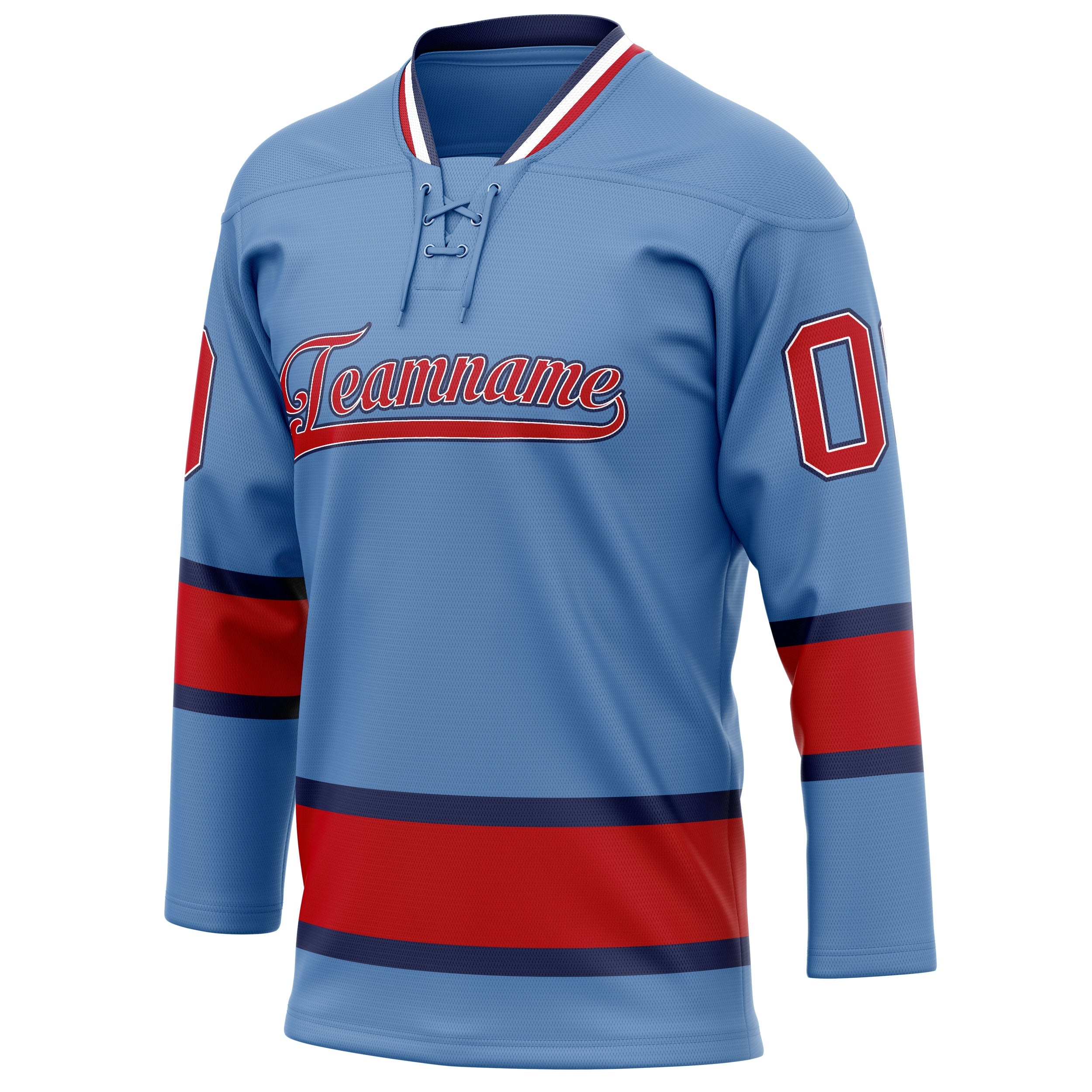 Custom Light Blue Red Solid Colour Hockey Jersey
