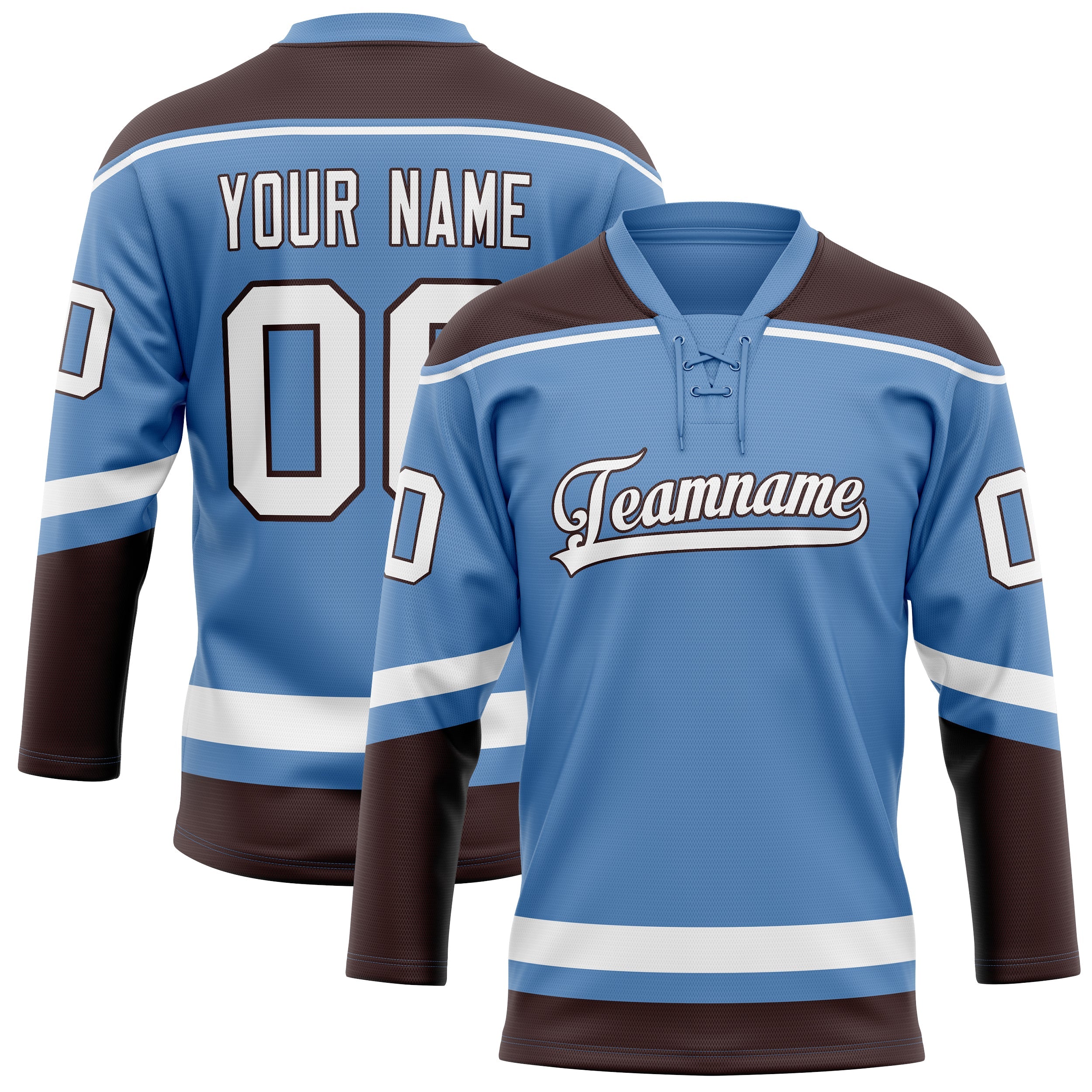Custom Light Blue Brown Solid Colour Hockey Jersey