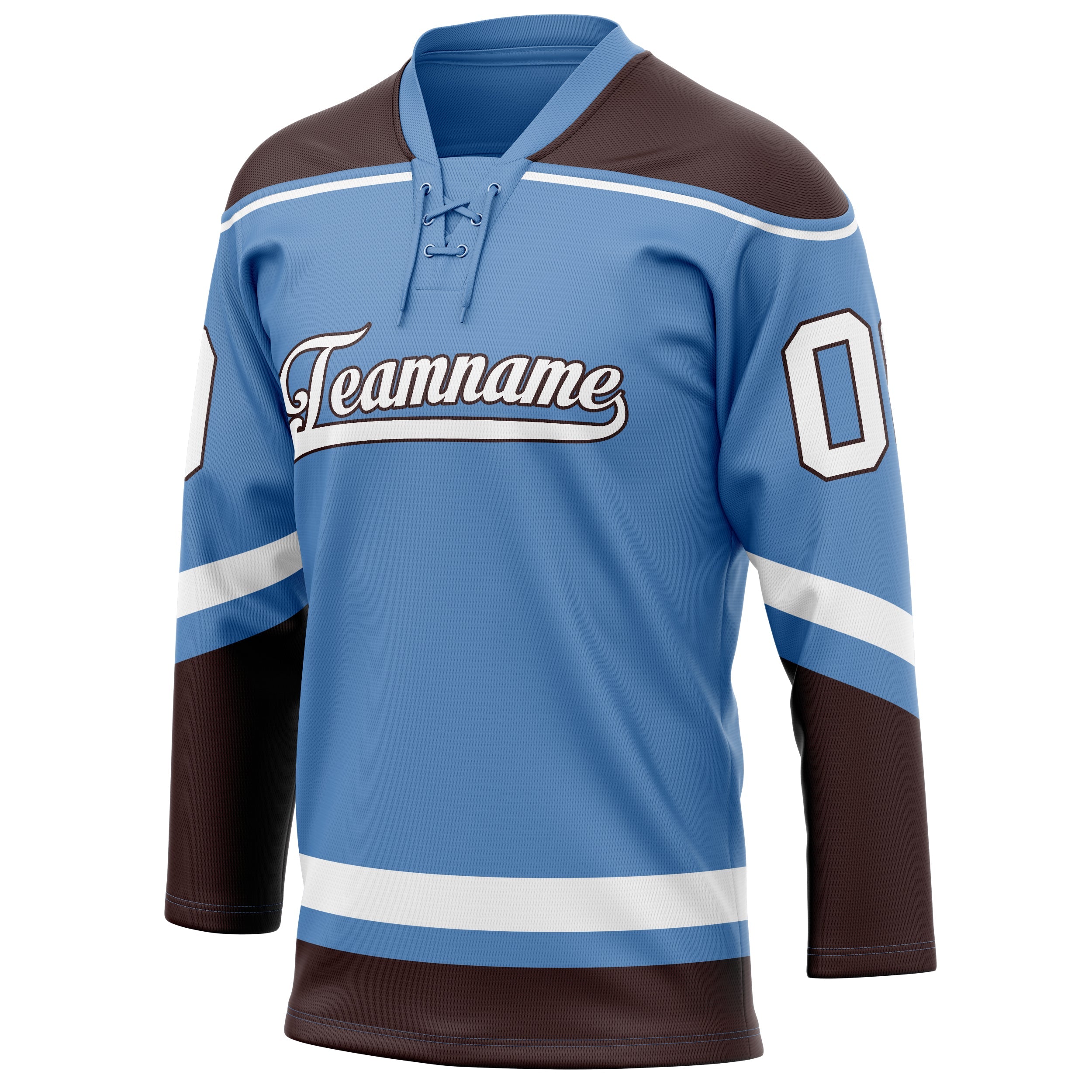 Custom Light Blue Brown Solid Colour Hockey Jersey