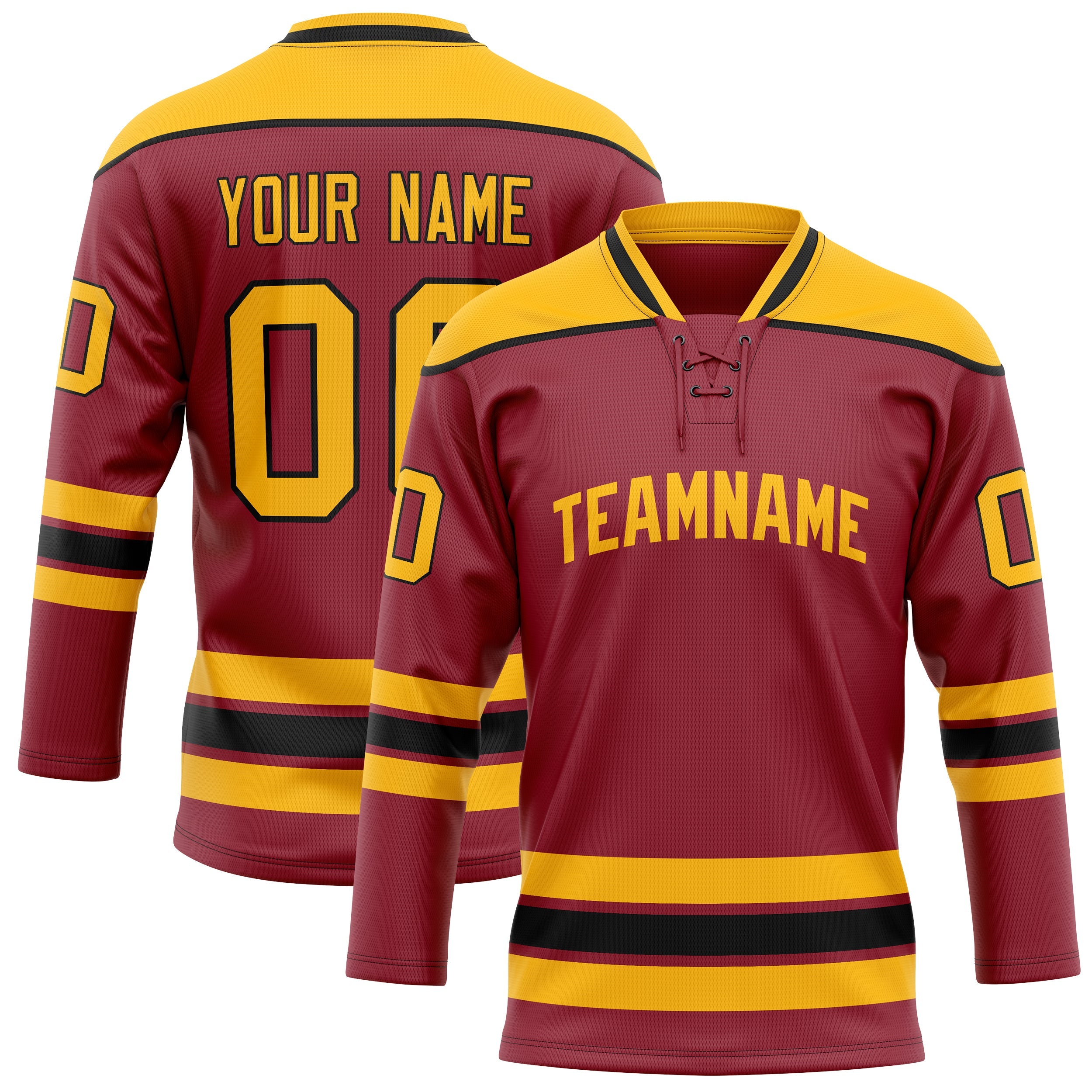 Custom Maroon Gold Solid Colour Hockey Jersey