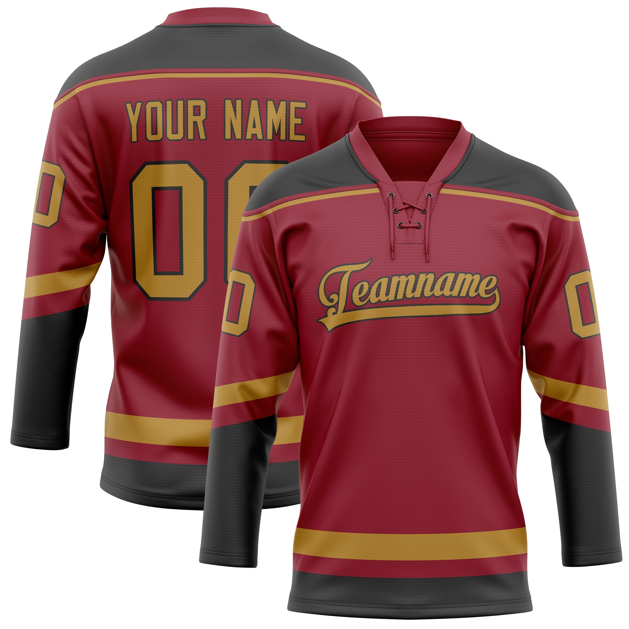 Custom Maroon Old Gold Solid Colour Hockey Jersey