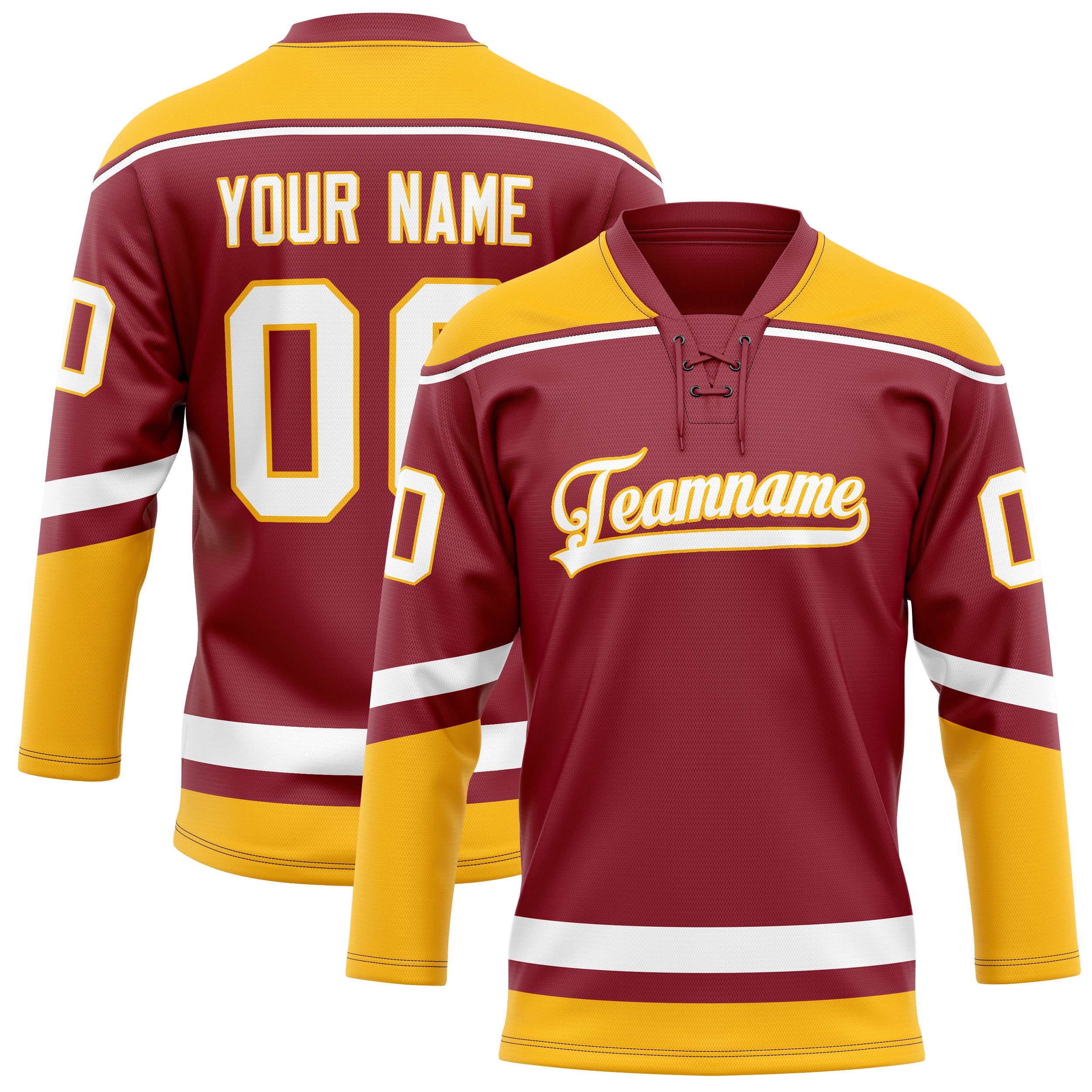 Custom Maroon Gold Solid Colour Hockey Jersey
